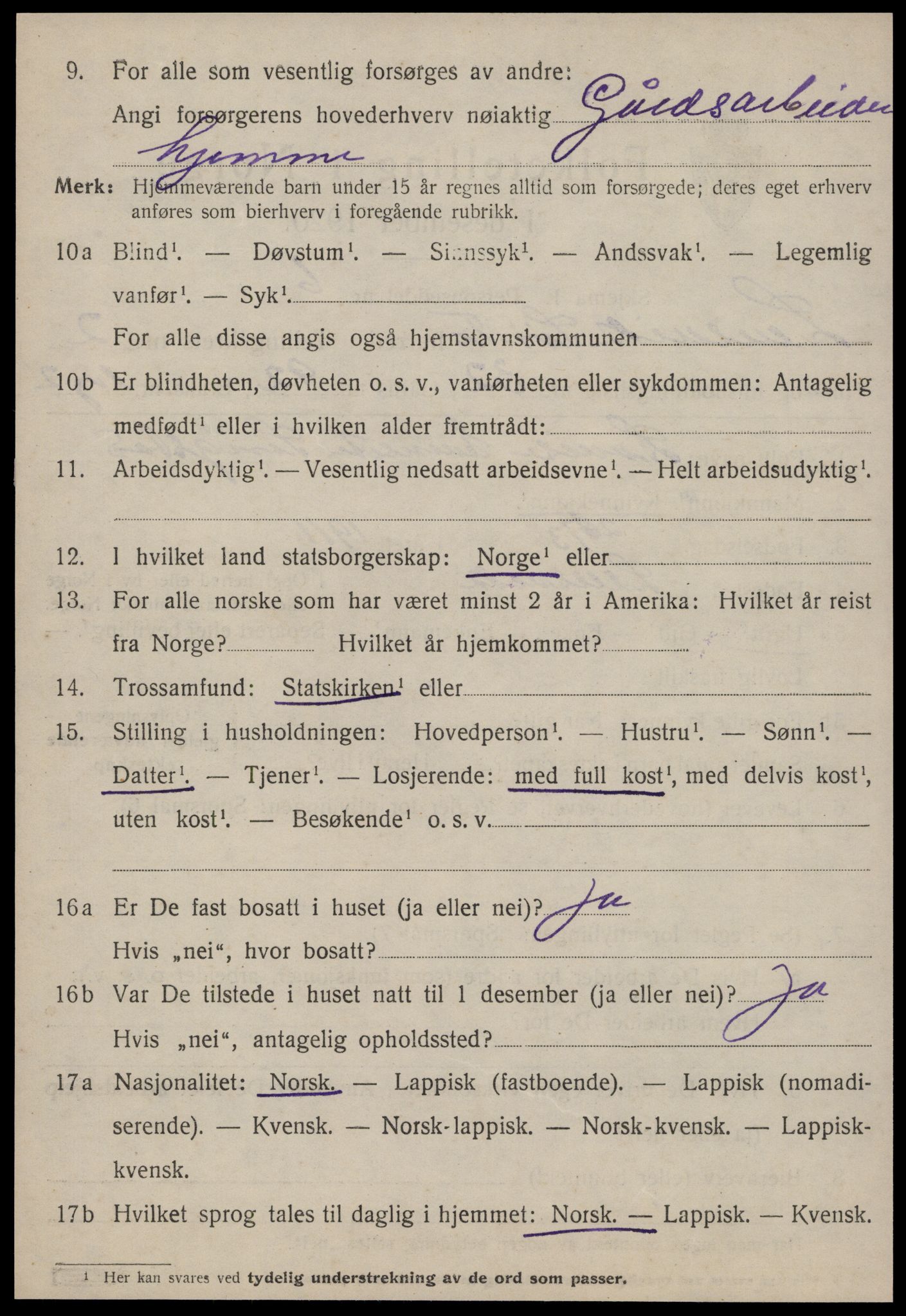 SAT, 1920 census for Lensvik, 1920, p. 1701