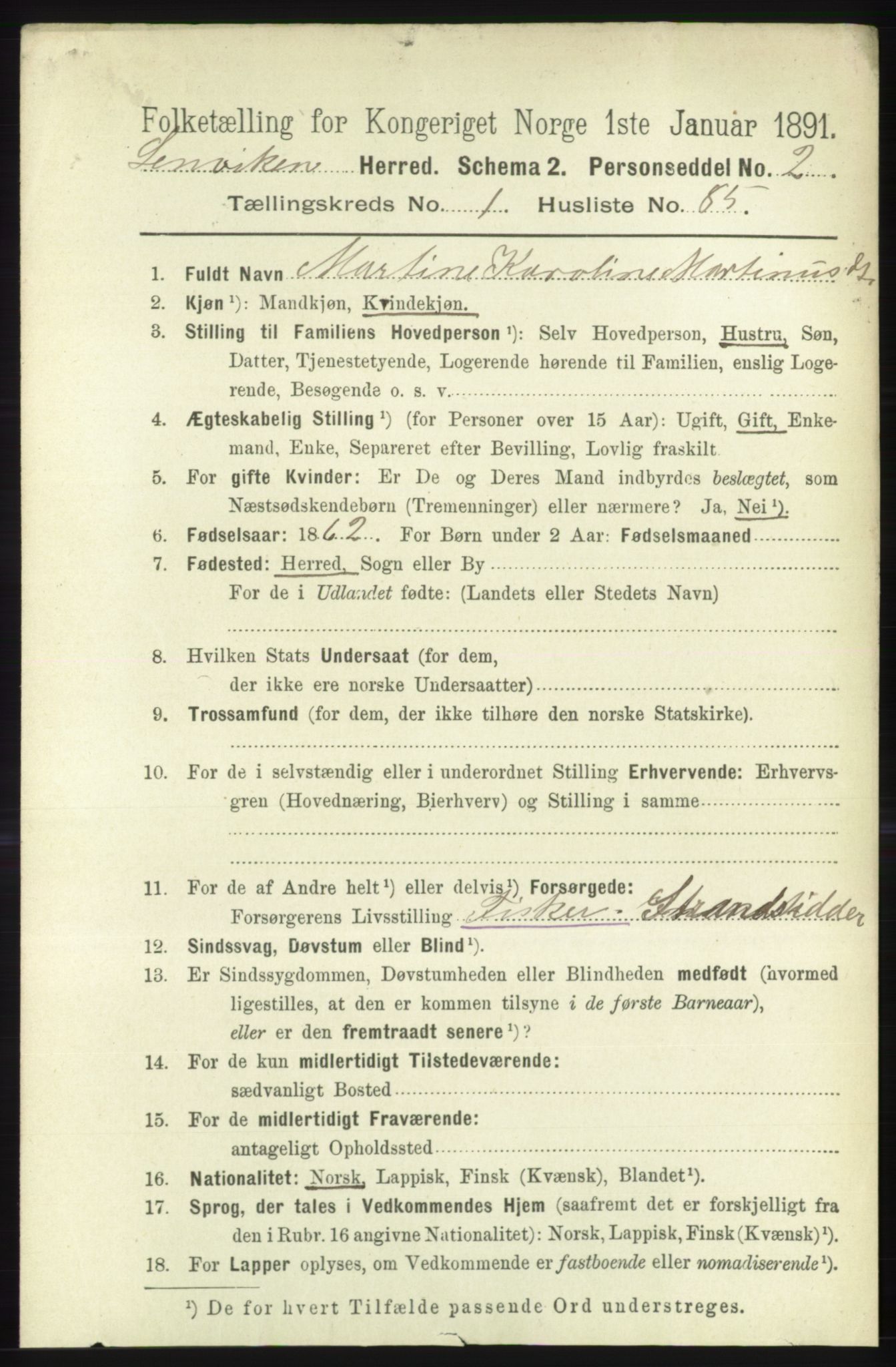 RA, 1891 census for 1931 Lenvik, 1891, p. 696