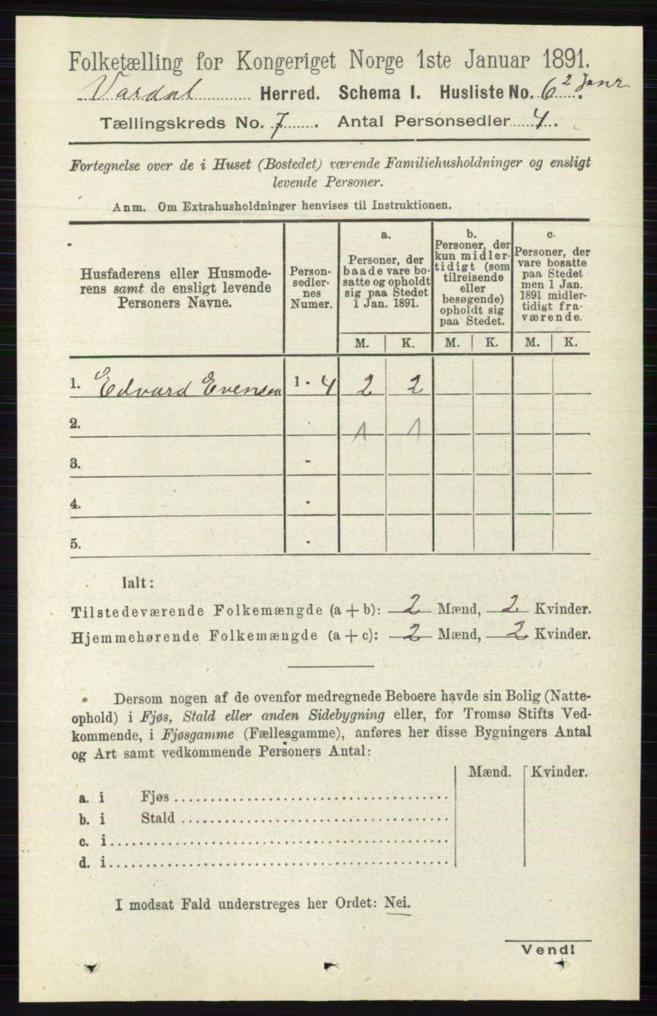 RA, 1891 census for 0527 Vardal, 1891, p. 2887