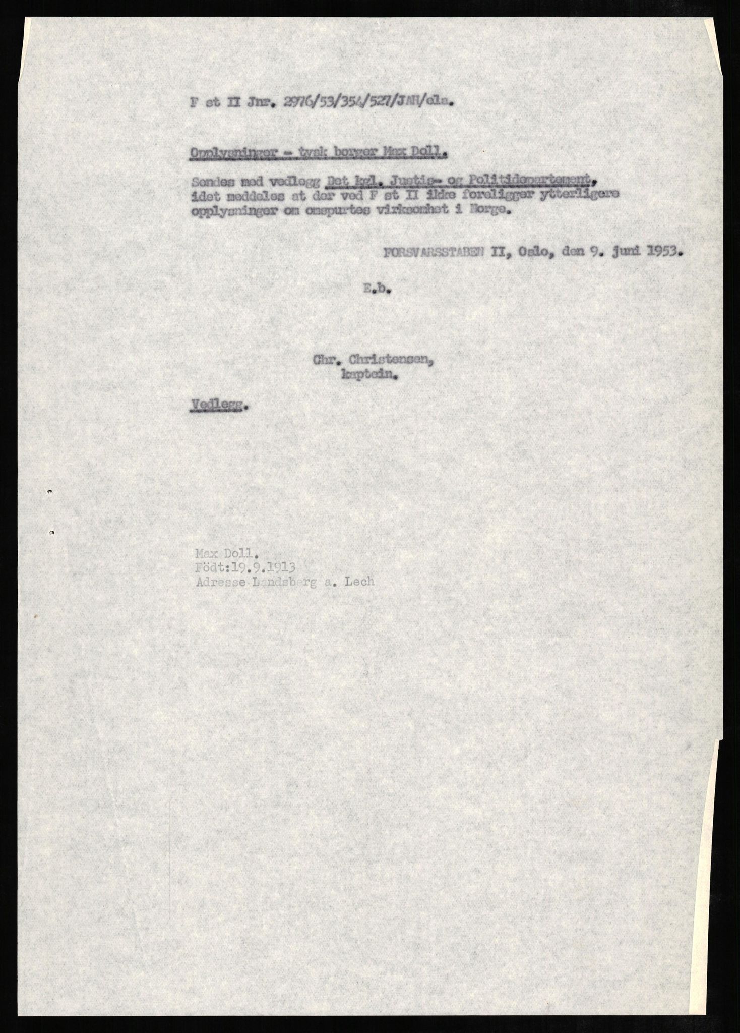 Forsvaret, Forsvarets overkommando II, AV/RA-RAFA-3915/D/Db/L0006: CI Questionaires. Tyske okkupasjonsstyrker i Norge. Tyskere., 1945-1946, p. 126