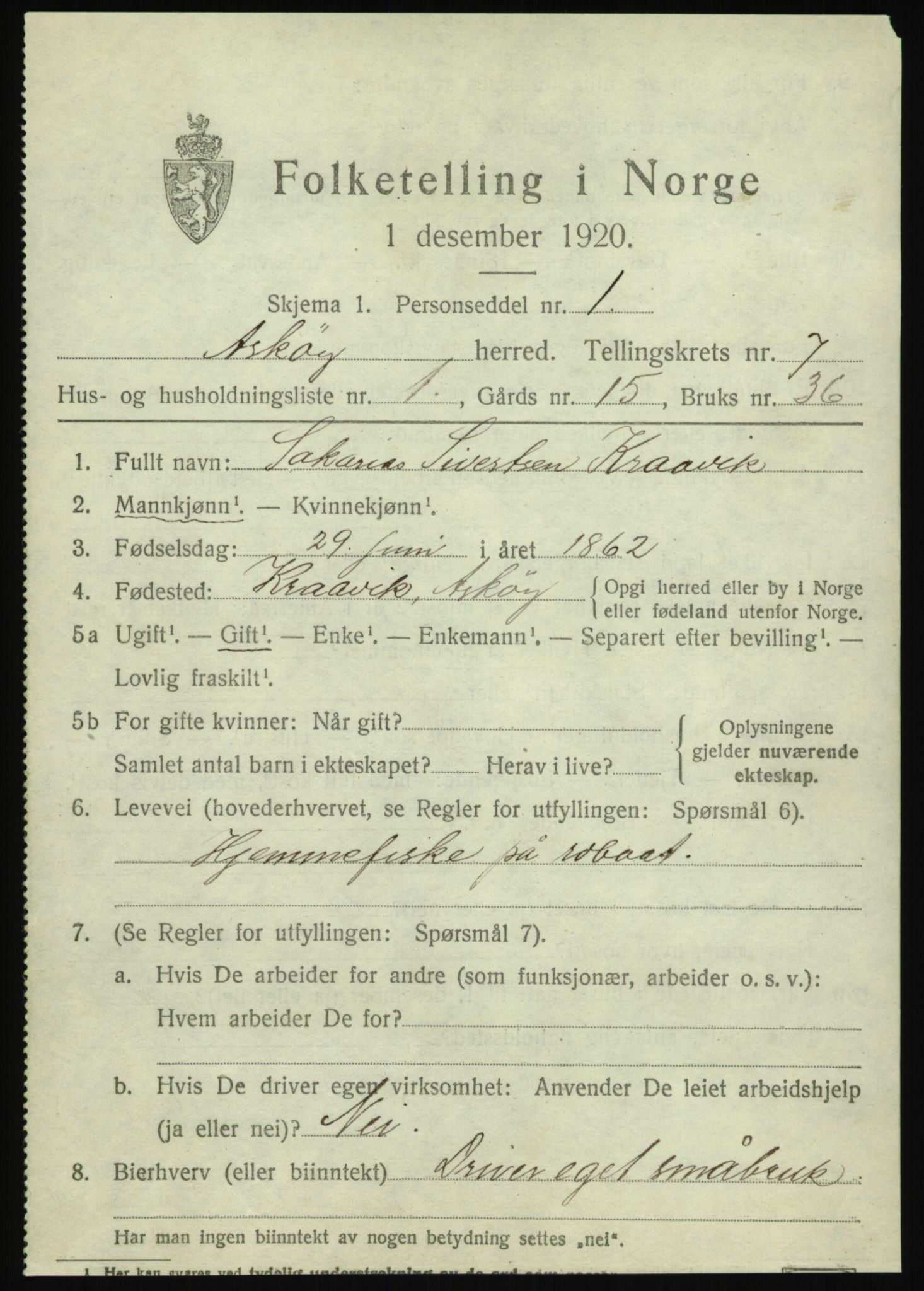 SAB, 1920 census for Askøy, 1920, p. 10876