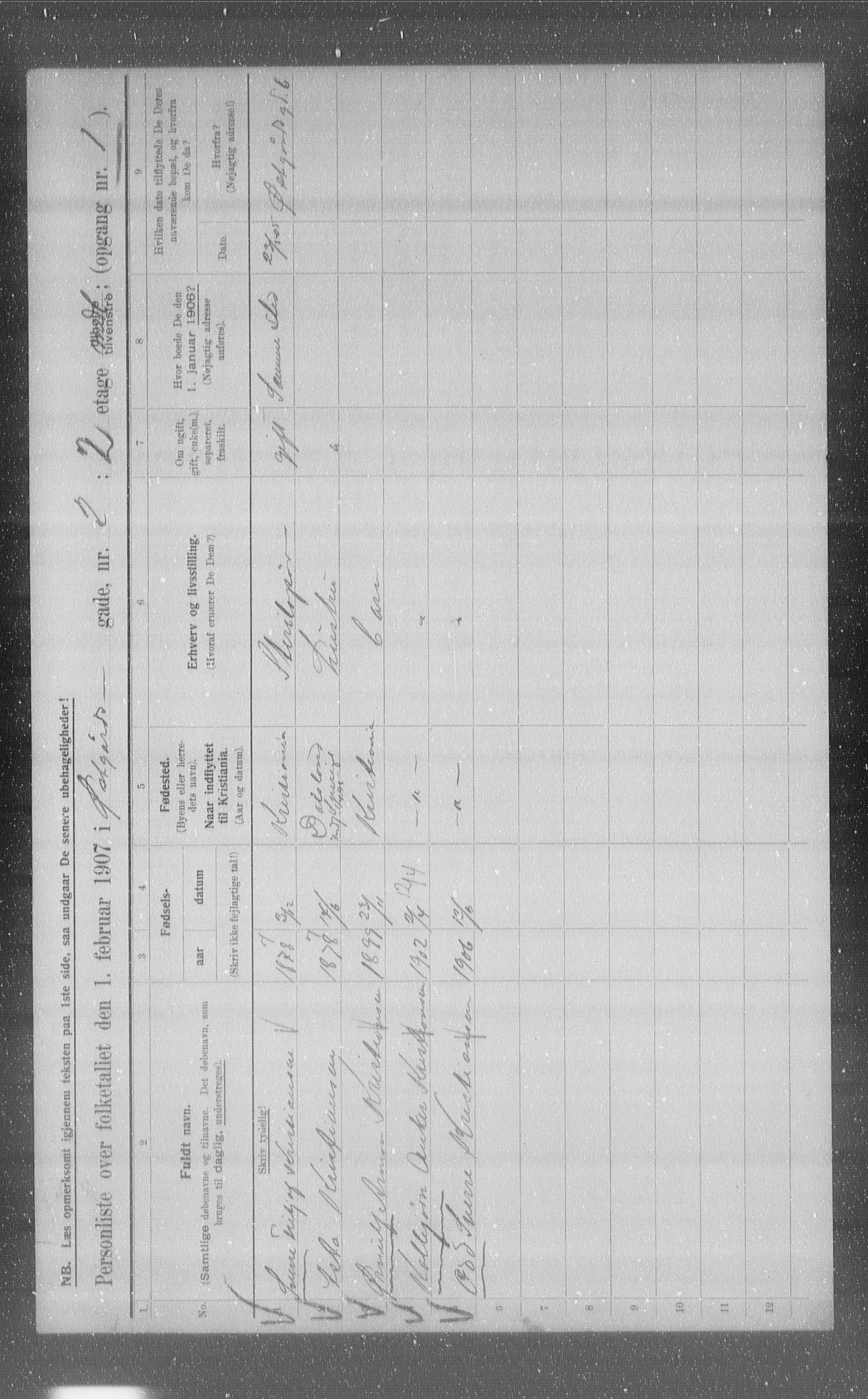 OBA, Municipal Census 1907 for Kristiania, 1907, p. 65608