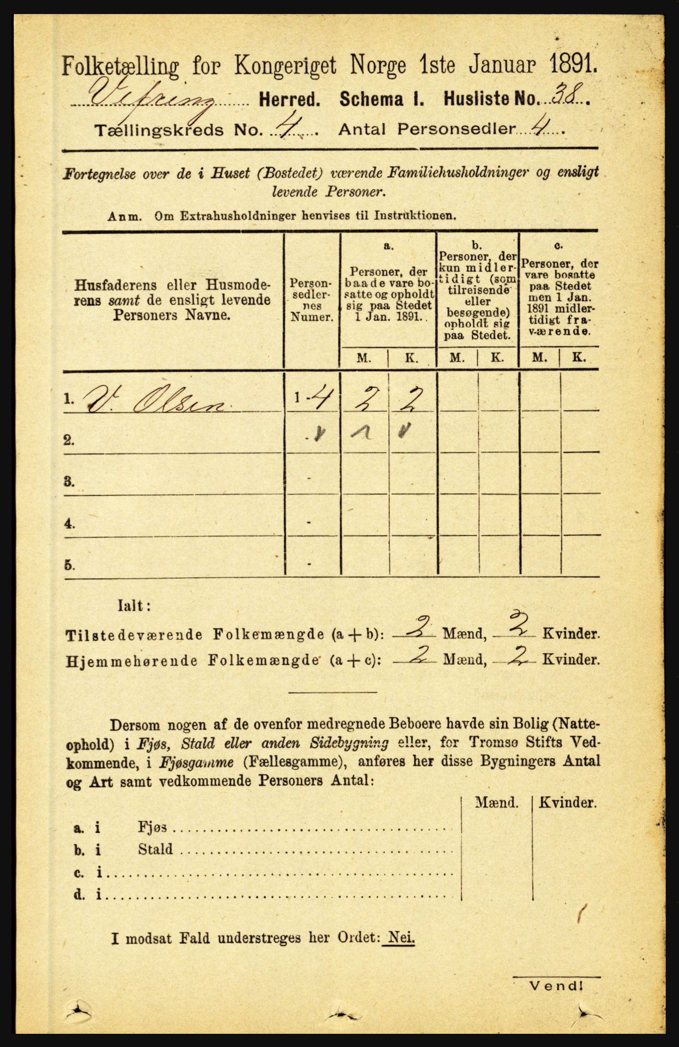 RA, 1891 census for 1434 Vevring, 1891, p. 1186