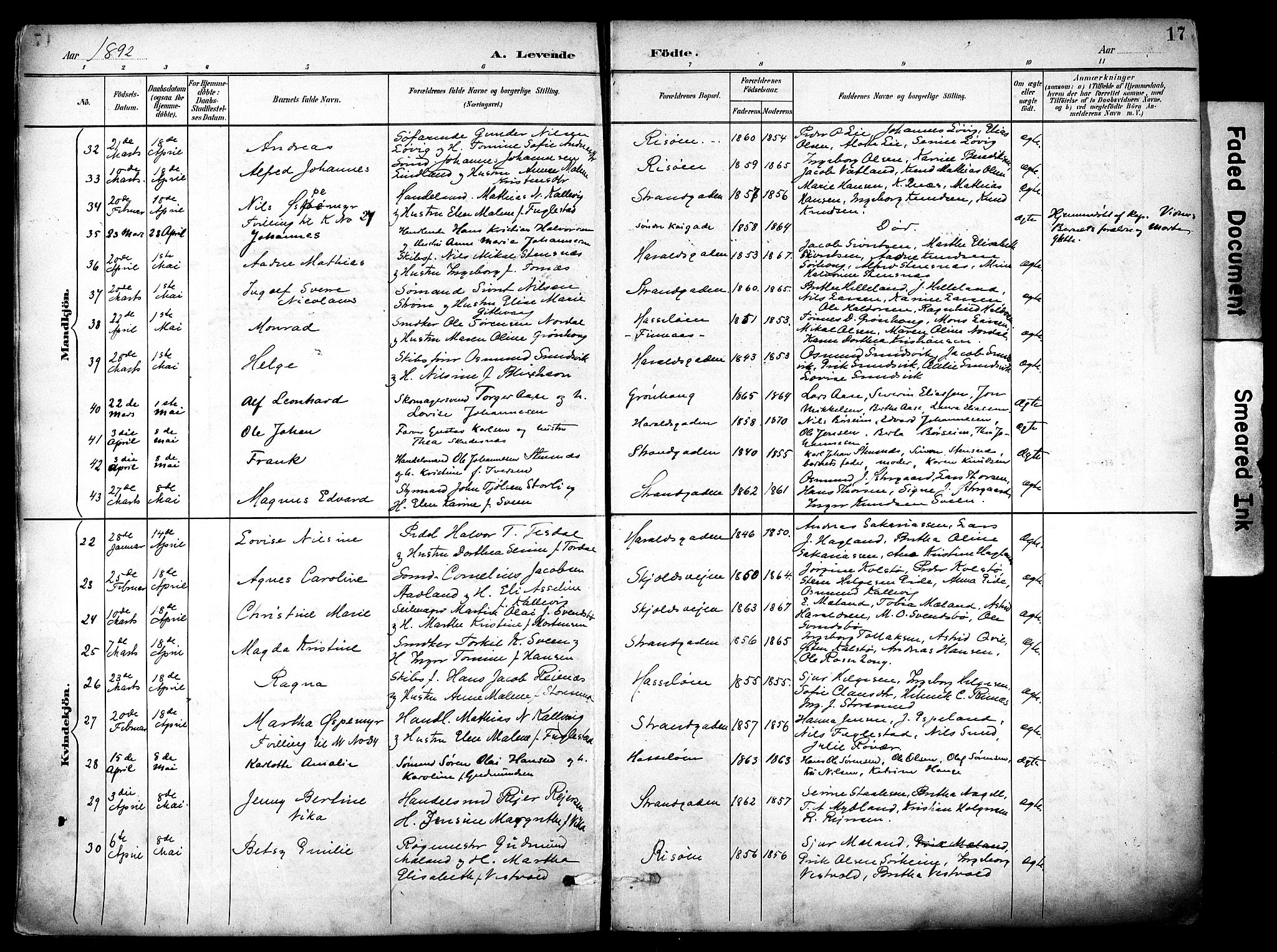 Haugesund sokneprestkontor, AV/SAST-A -101863/H/Ha/Haa/L0006: Parish register (official) no. A 6, 1891-1907, p. 17