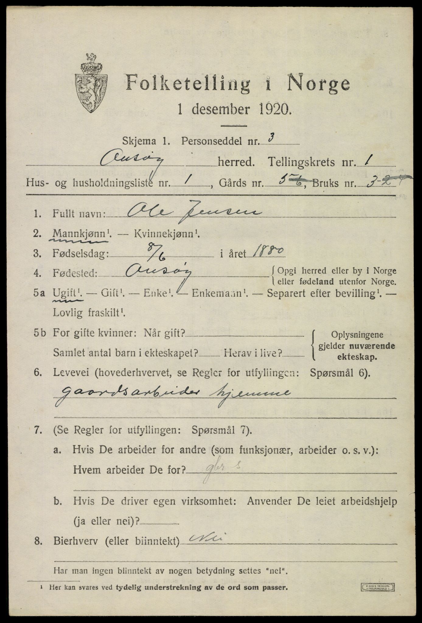 SAO, 1920 census for Onsøy, 1920, p. 2946