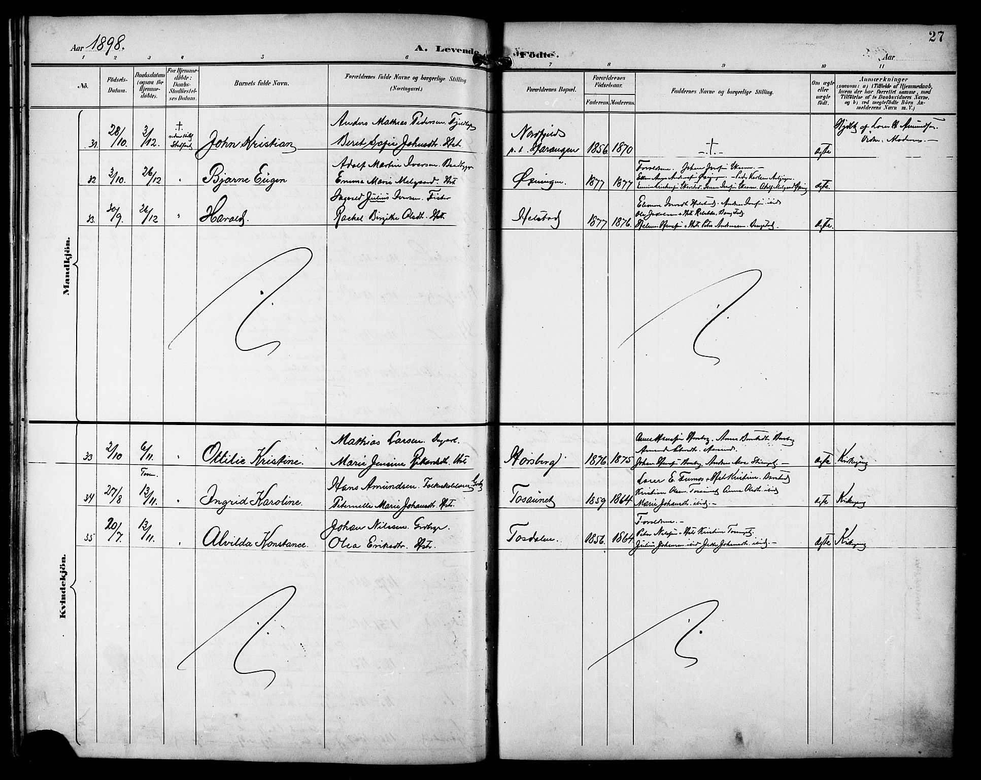 Ministerialprotokoller, klokkerbøker og fødselsregistre - Nordland, AV/SAT-A-1459/810/L0152: Parish register (official) no. 810A11, 1895-1899, p. 27