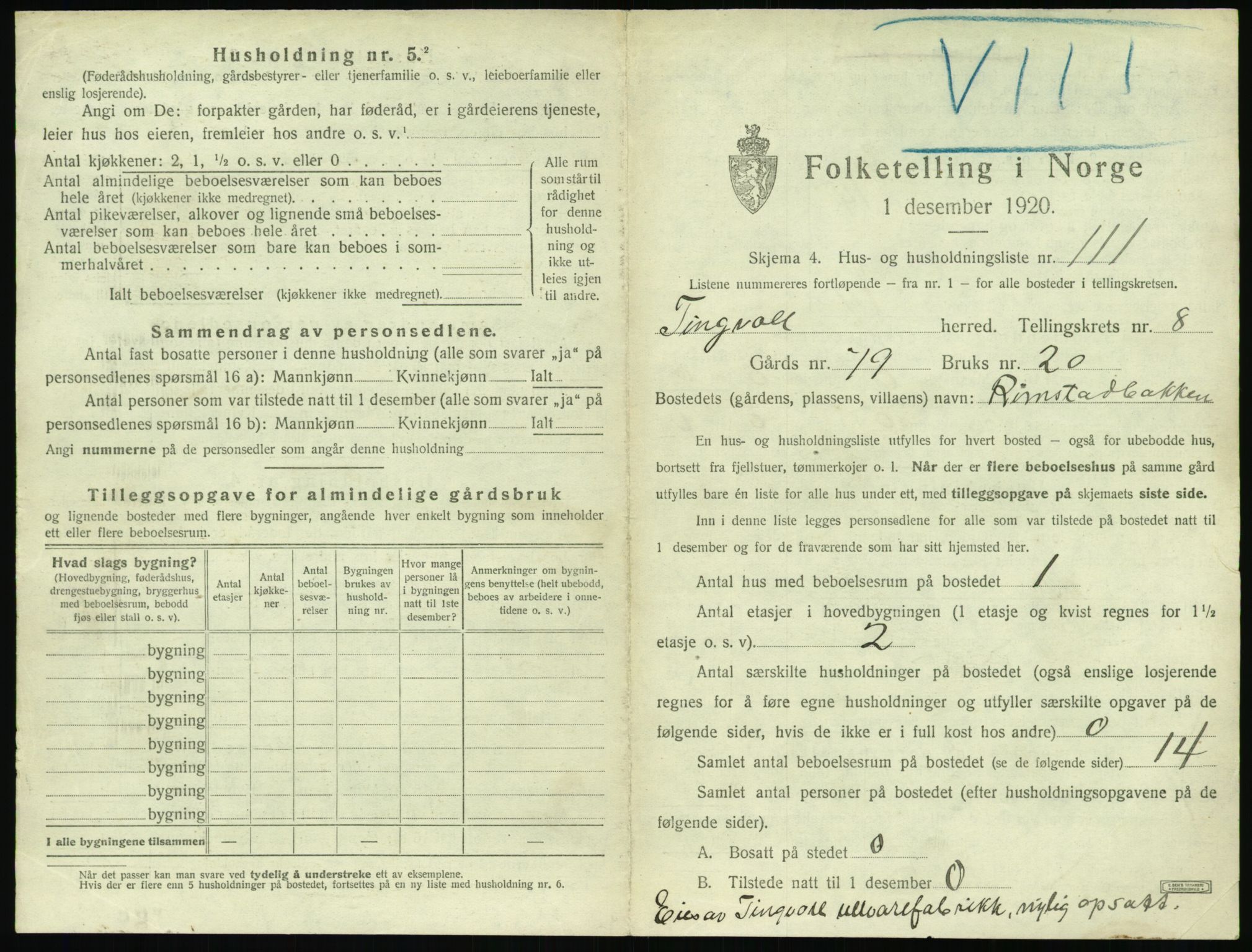 SAT, 1920 census for Tingvoll, 1920, p. 696