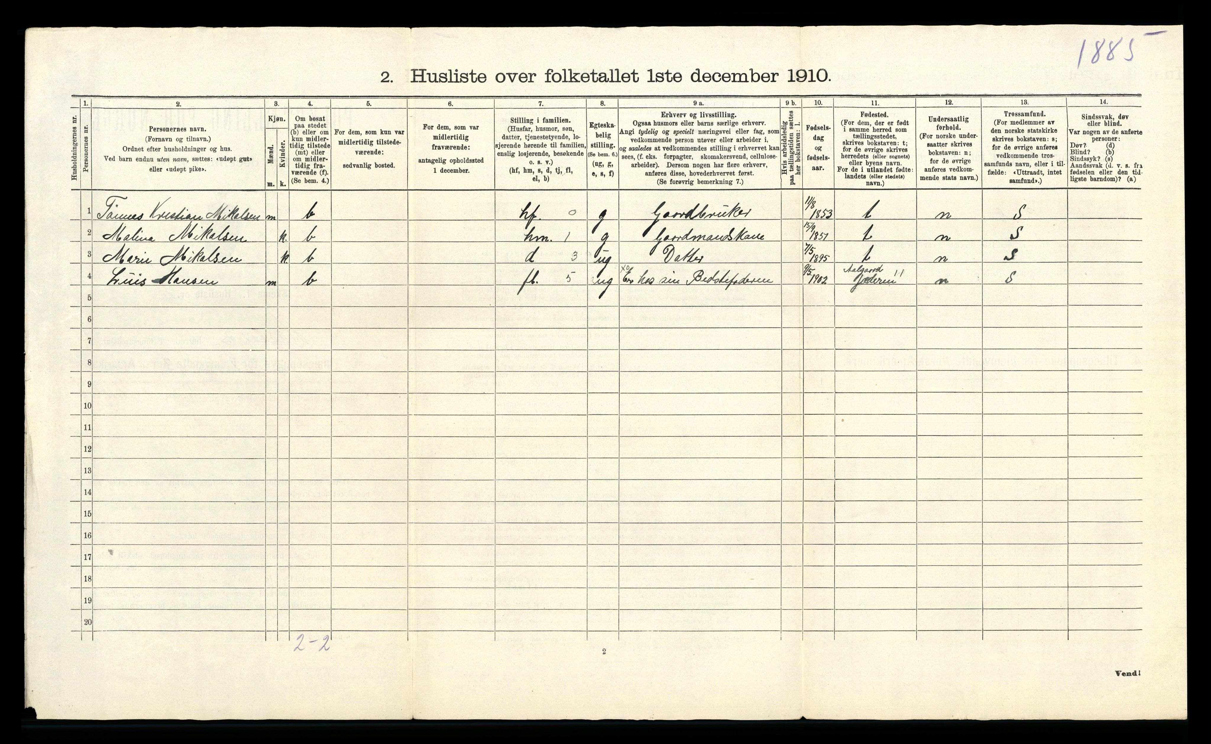 RA, 1910 census for Håland, 1910, p. 44