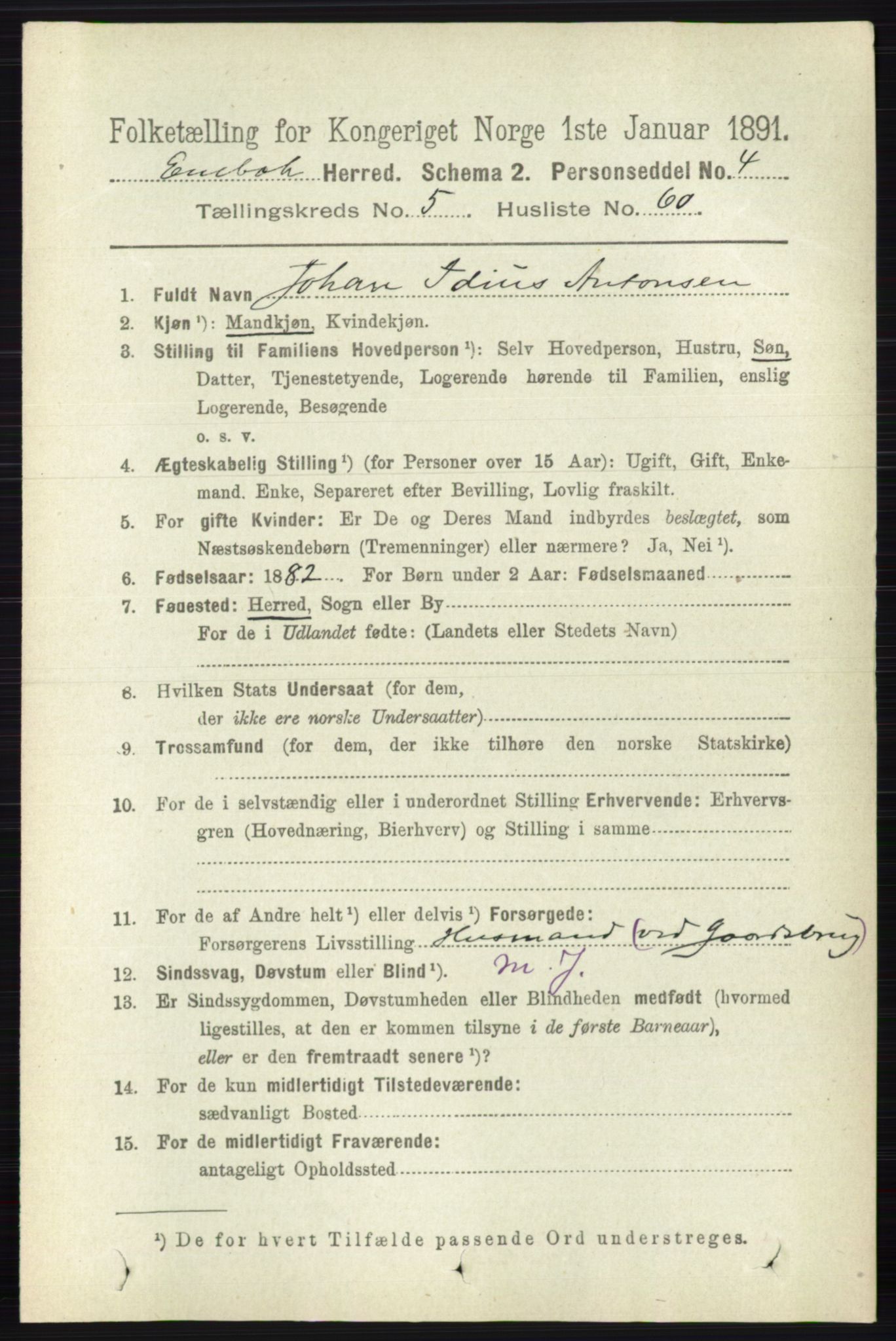 RA, 1891 census for 0229 Enebakk, 1891, p. 2354