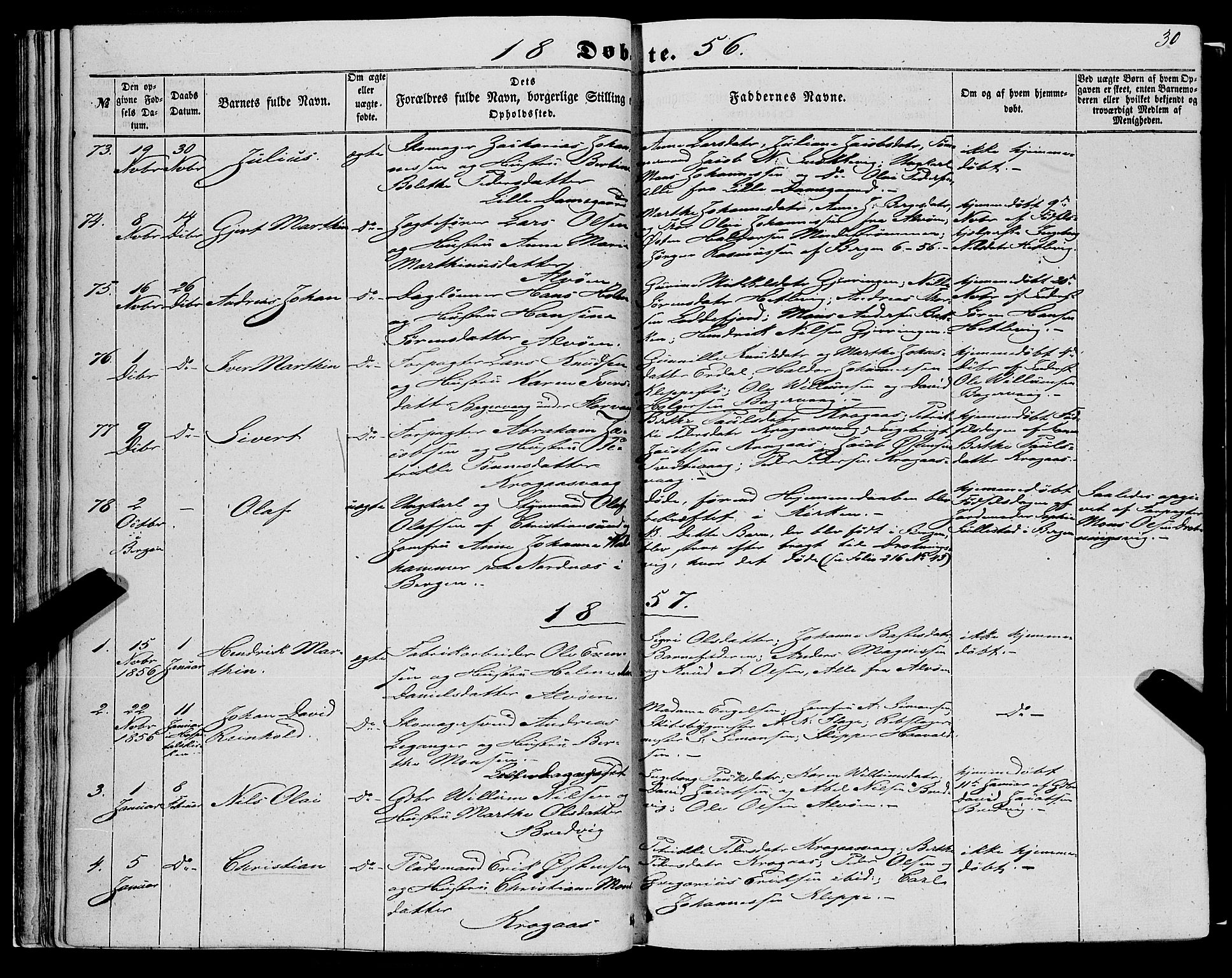 Askøy Sokneprestembete, SAB/A-74101/H/Ha/Haa/Haaa/L0008: Parish register (official) no. A 8, 1852-1862, p. 30