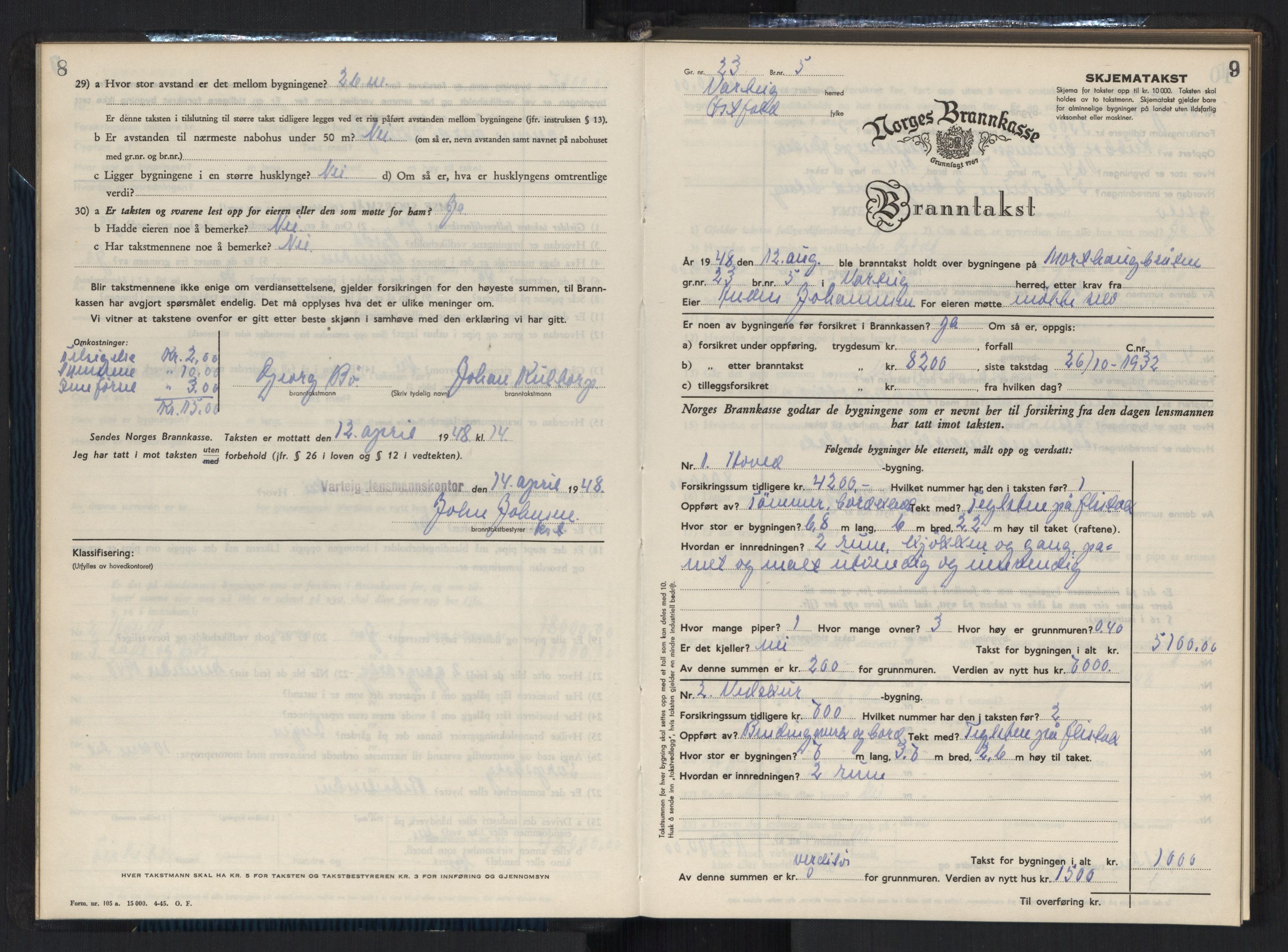 Norges brannkasse, branntakster Varteig, AV/SAO-A-11376/F/Fb/L0003: Branntakstprotokoll, 1948-1955