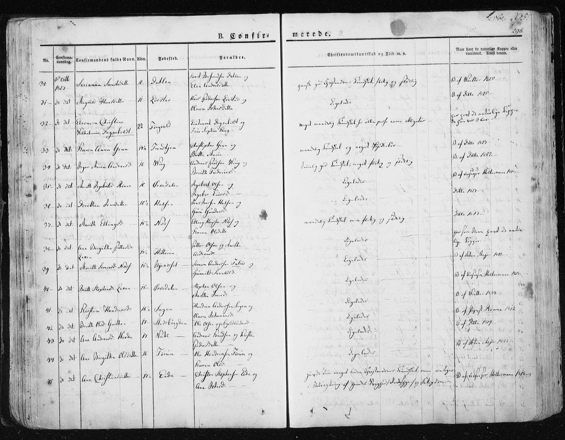 Ministerialprotokoller, klokkerbøker og fødselsregistre - Sør-Trøndelag, SAT/A-1456/659/L0735: Parish register (official) no. 659A05, 1826-1841, p. 295