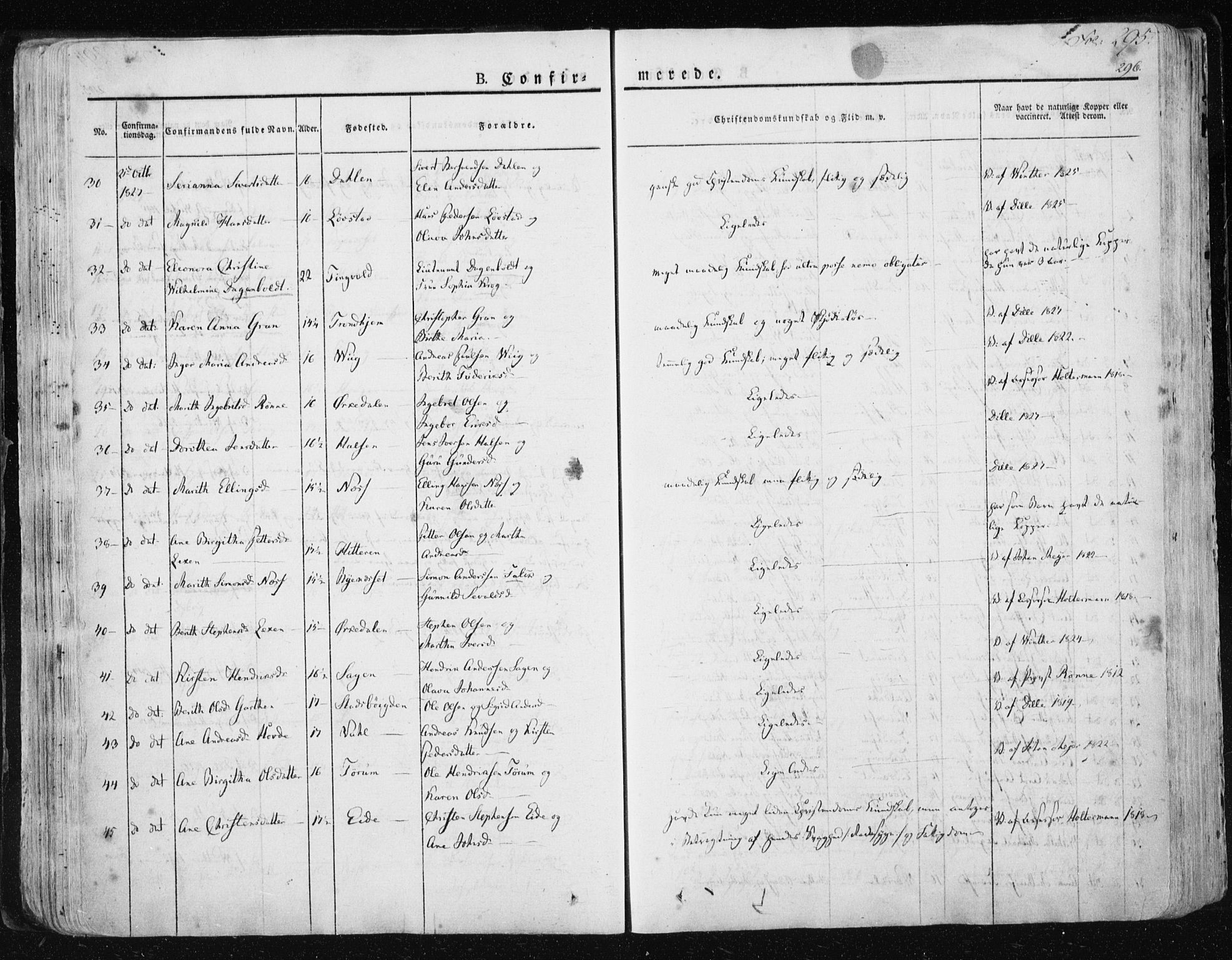 Ministerialprotokoller, klokkerbøker og fødselsregistre - Sør-Trøndelag, AV/SAT-A-1456/659/L0735: Parish register (official) no. 659A05, 1826-1841, p. 295