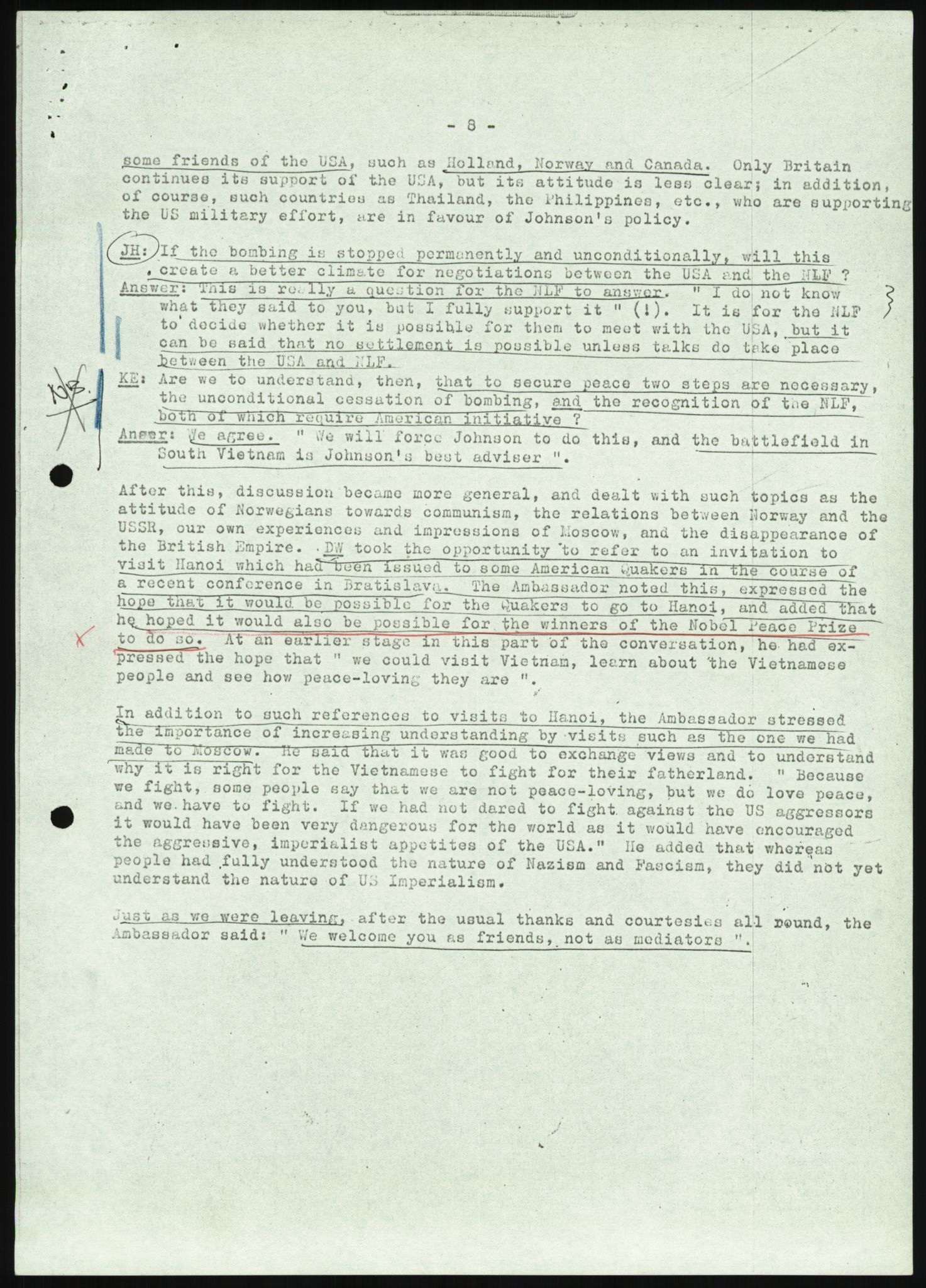 Utenriksdepartementet, hovedarkiv, AV/RA-S-6794/D/Da/Daa/L0969/0001: Verdenspolitikk. Fremmede staters politikk. Generelt / Sør-Vietnam: Nobelpristakeres fredsaksjoner (2 mapper), 1967-1969, p. 24