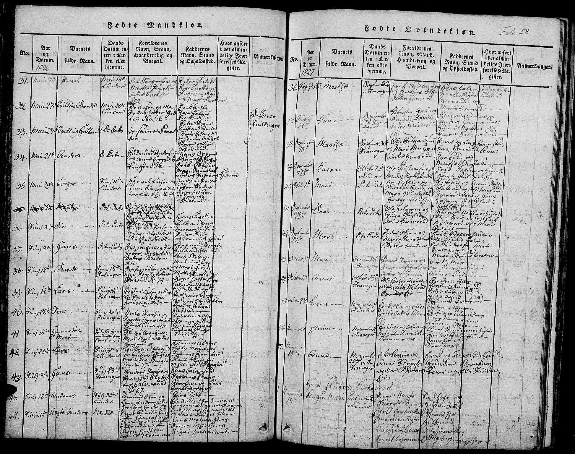 Jevnaker prestekontor, SAH/PREST-116/H/Ha/Hab/L0001: Parish register (copy) no. 1, 1815-1837, p. 58