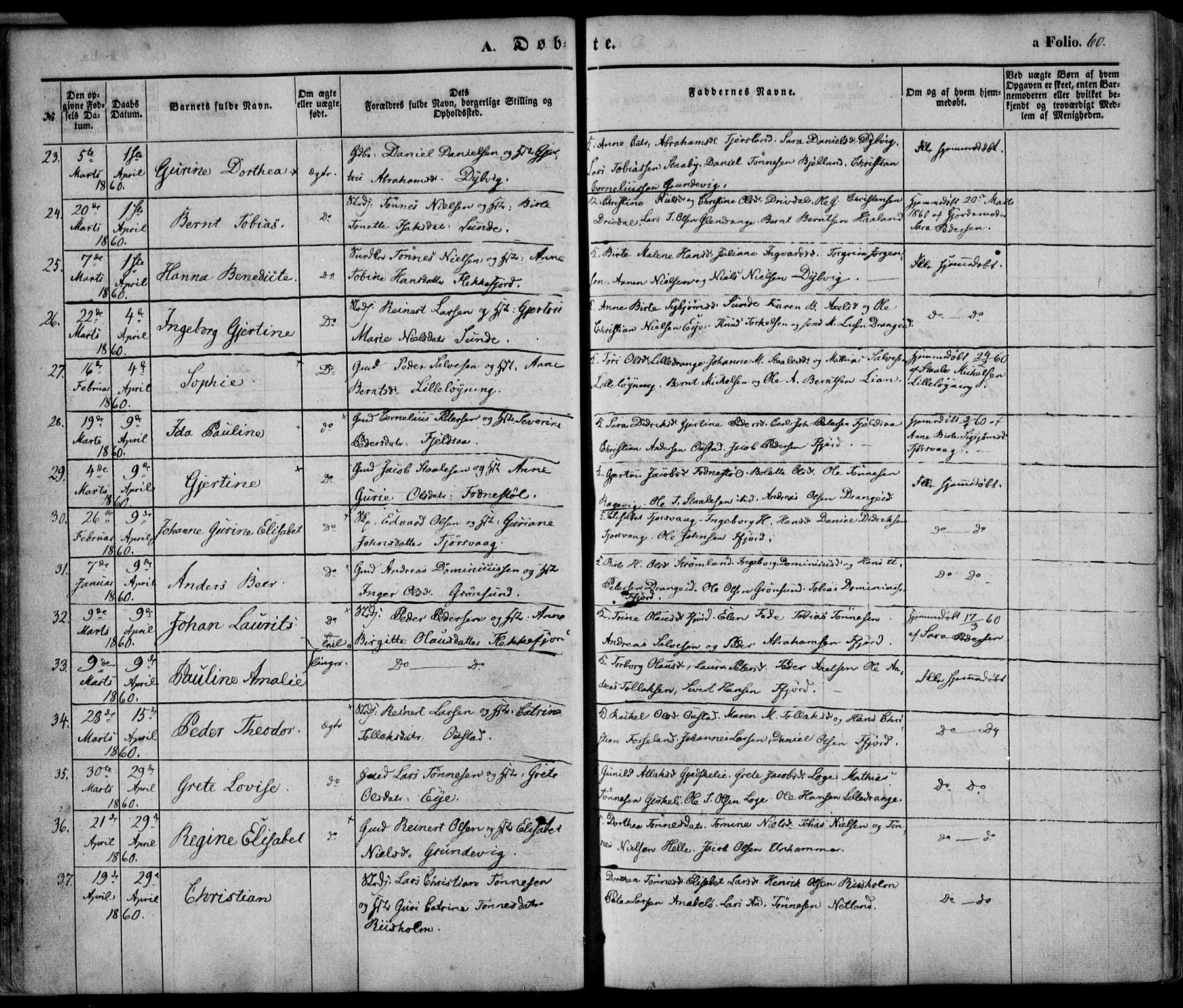 Flekkefjord sokneprestkontor, AV/SAK-1111-0012/F/Fa/Fac/L0005: Parish register (official) no. A 5, 1849-1875, p. 60