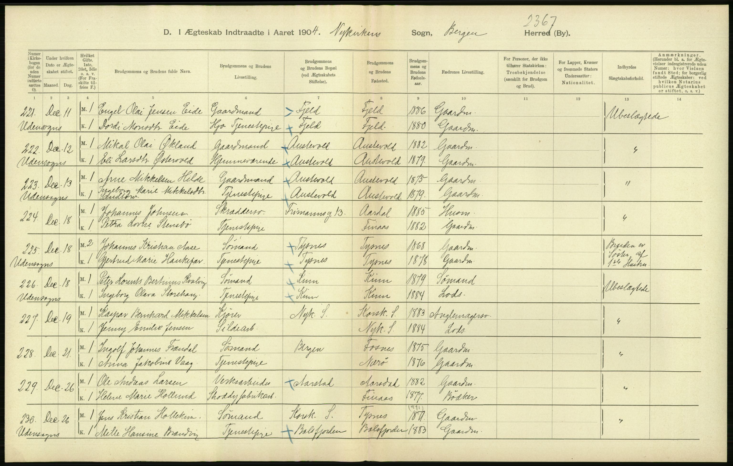 Statistisk sentralbyrå, Sosiodemografiske emner, Befolkning, AV/RA-S-2228/D/Df/Dfa/Dfab/L0014: Bergen: Fødte, gifte, døde, 1904, p. 288