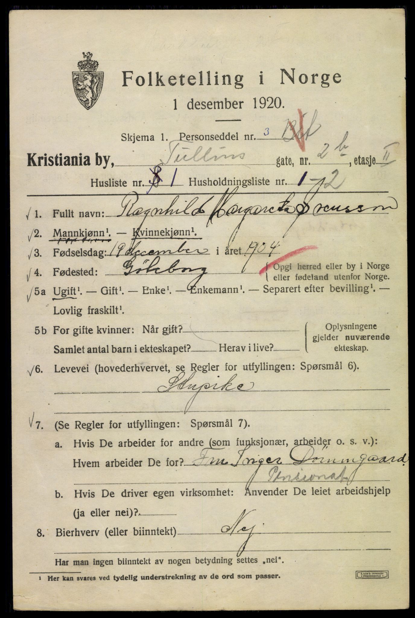 SAO, 1920 census for Kristiania, 1920, p. 604189