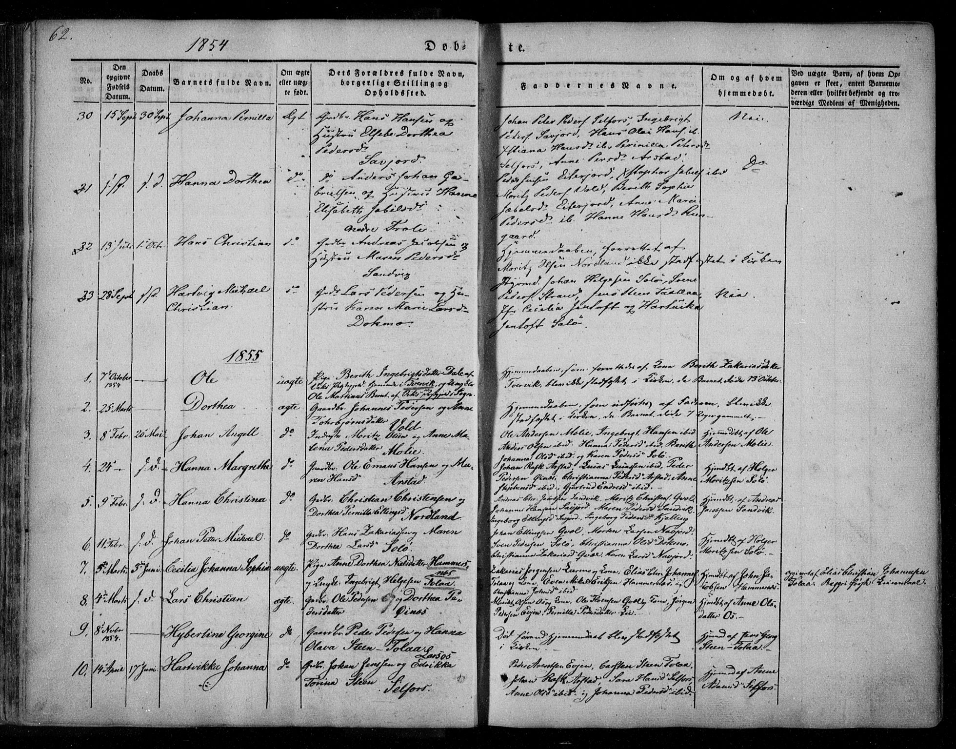 Ministerialprotokoller, klokkerbøker og fødselsregistre - Nordland, AV/SAT-A-1459/846/L0644: Parish register (official) no. 846A02, 1837-1872, p. 62