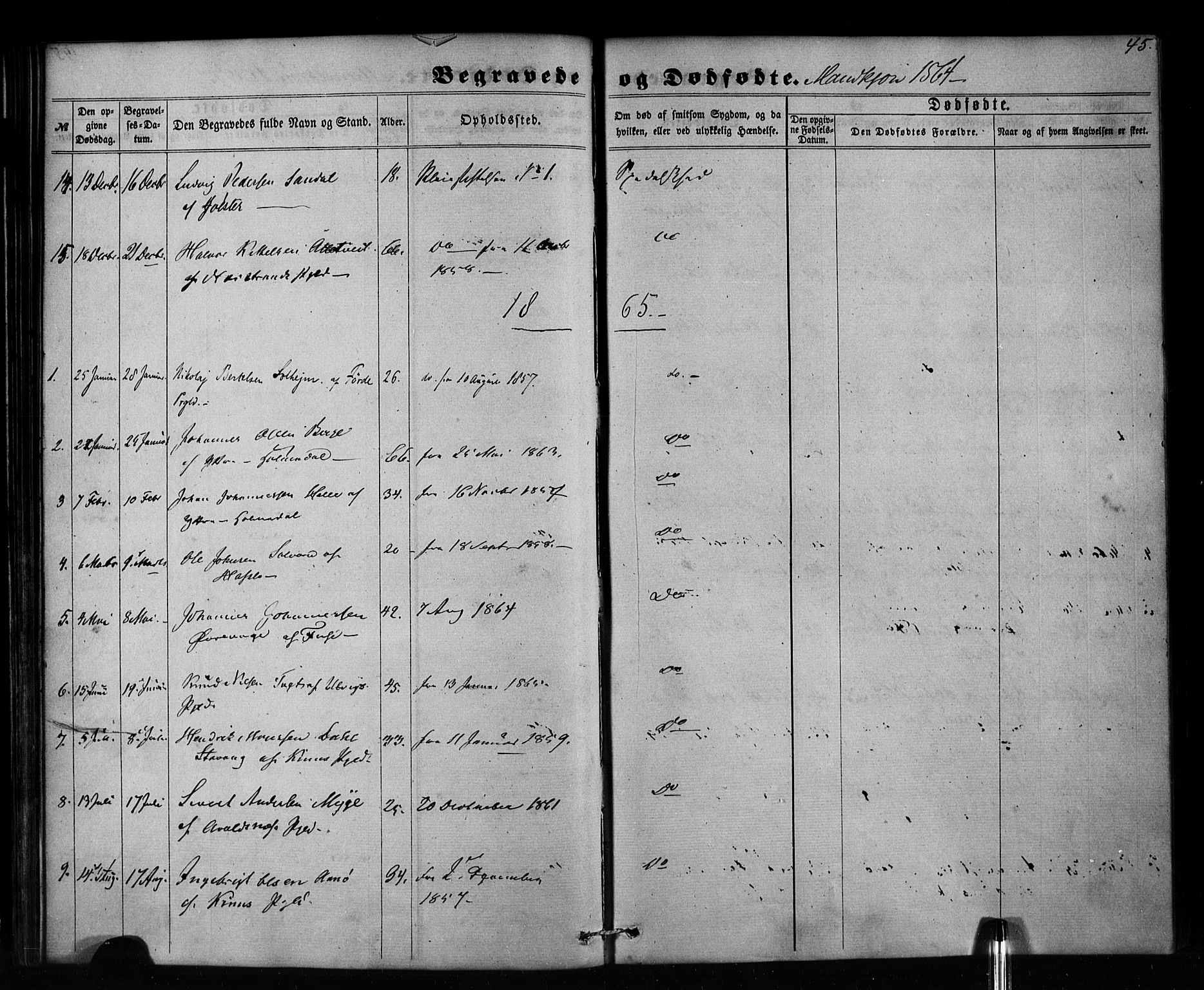Pleiestiftelsen nr. 1 for spedalske sokneprestembete*, SAB/-: Parish register (official) no. A 1, 1859-1886, p. 45