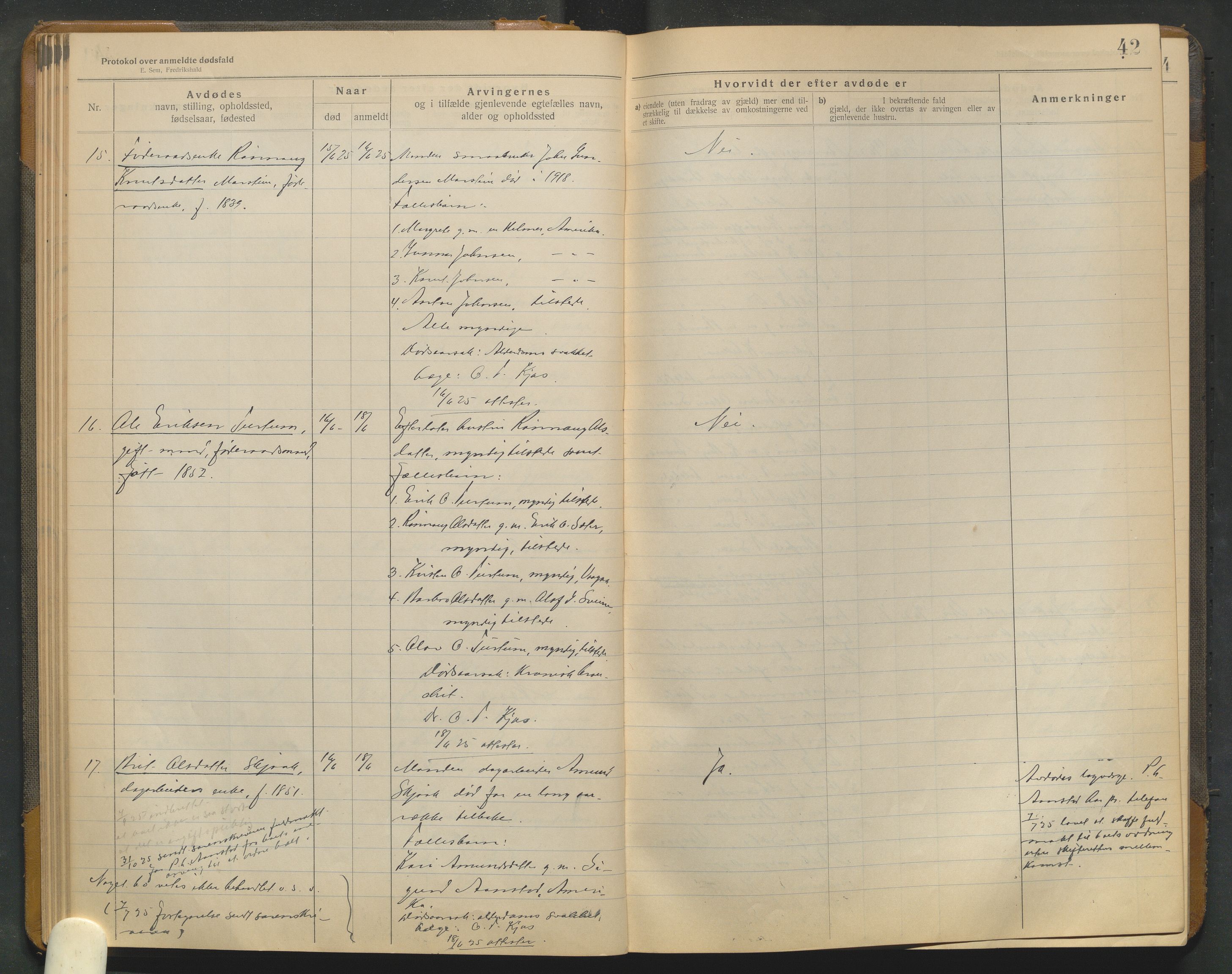 Lom lensmannskontor, AV/SAH-PGL-006/H/Ha/Haa/L0001/0004: Dødsfallsprotokoller / Dødsfallsprotokoll, 1922-1937, p. 42