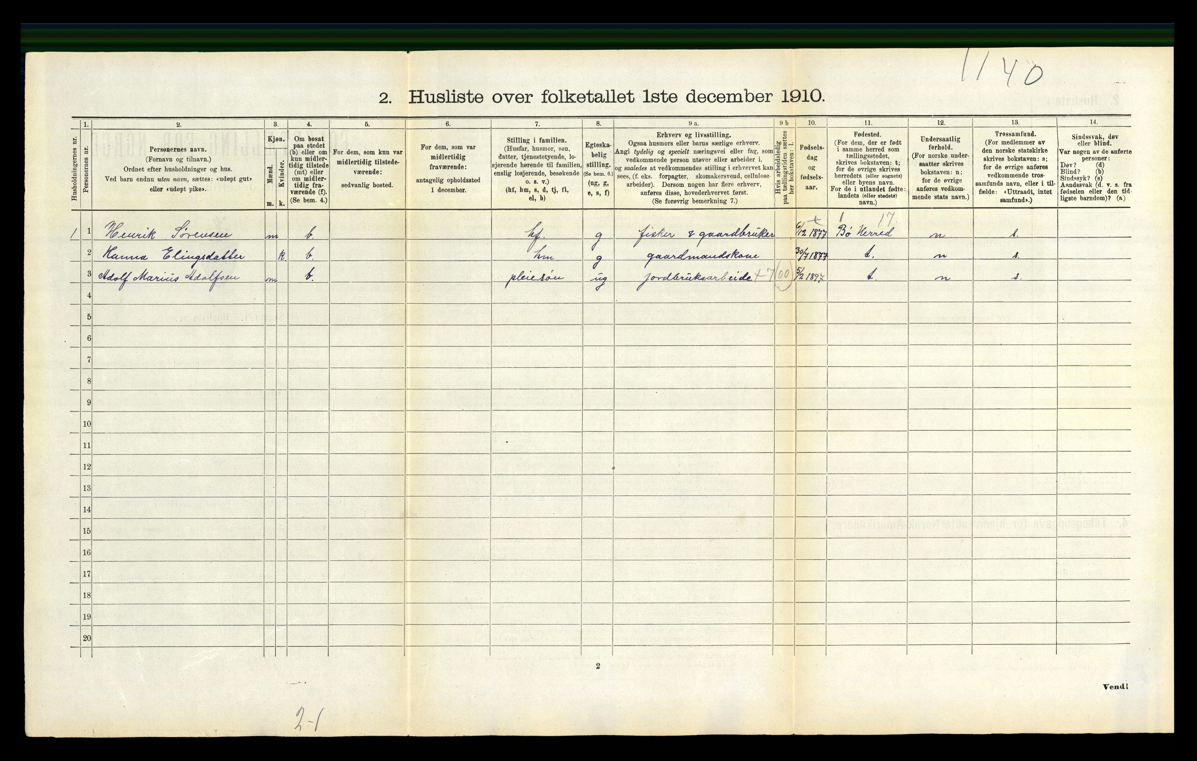 RA, 1910 census for Hadsel, 1910, p. 2212