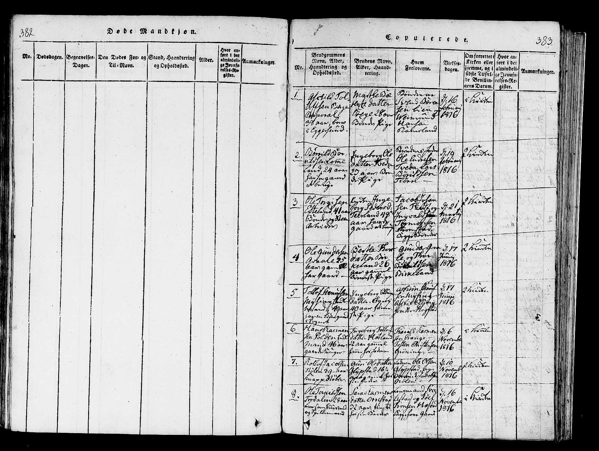 Helleland sokneprestkontor, AV/SAST-A-101810/S05/L0004: Parish register (official) no. A 4, 1815-1834, p. 382-383