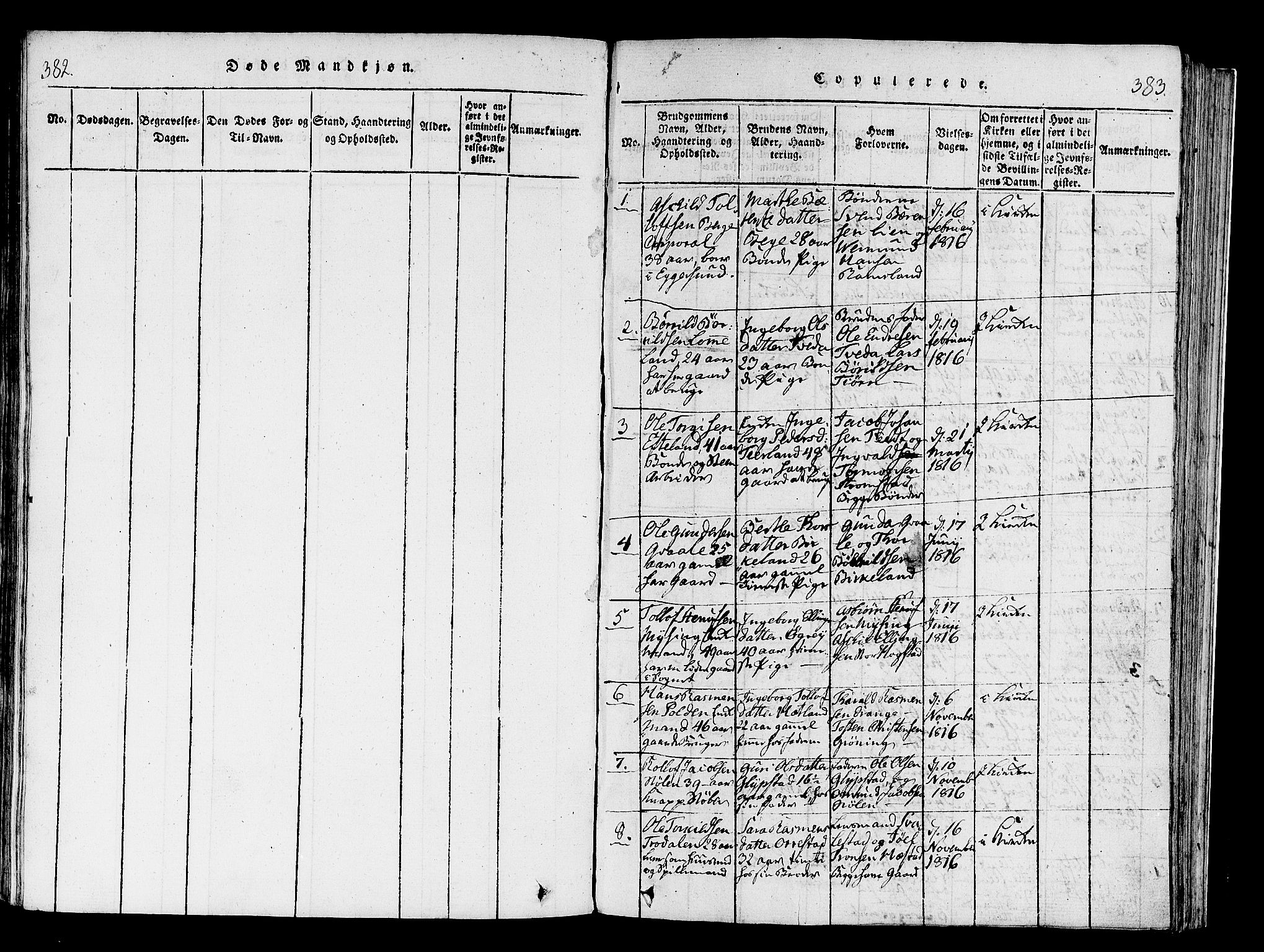 Helleland sokneprestkontor, SAST/A-101810: Parish register (official) no. A 4, 1815-1834, p. 382-383