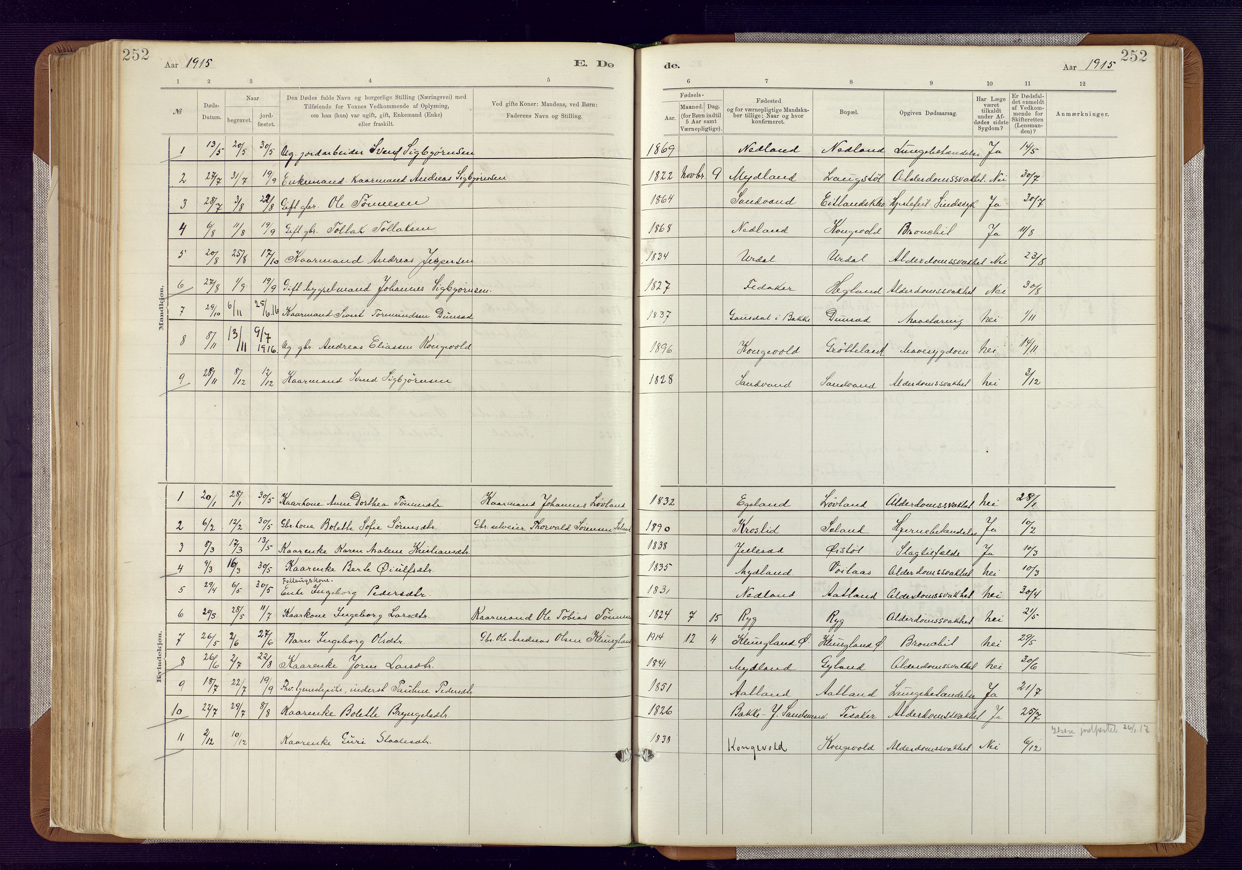 Bakke sokneprestkontor, SAK/1111-0002/F/Fa/Fab/L0003: Parish register (official) no. A 3, 1884-1921, p. 252