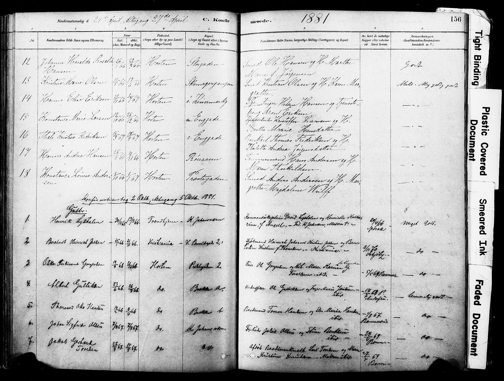 Horten kirkebøker, SAKO/A-348/F/Fa/L0003: Parish register (official) no. 3, 1878-1887, p. 156