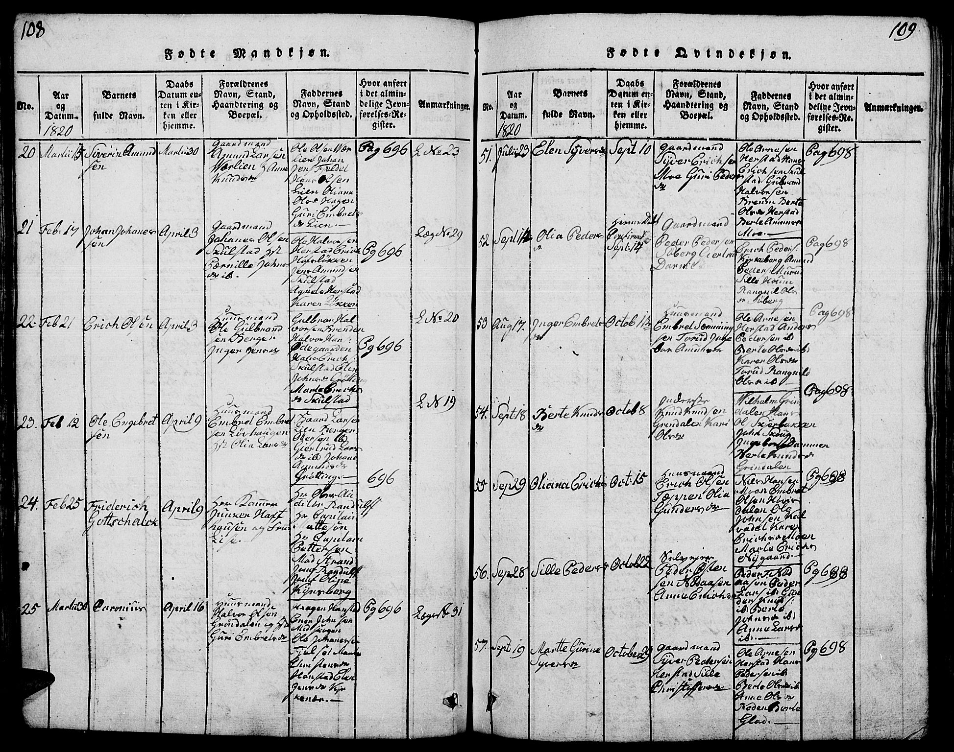 Elverum prestekontor, AV/SAH-PREST-044/H/Ha/Hab/L0001: Parish register (copy) no. 1, 1815-1829, p. 108-109