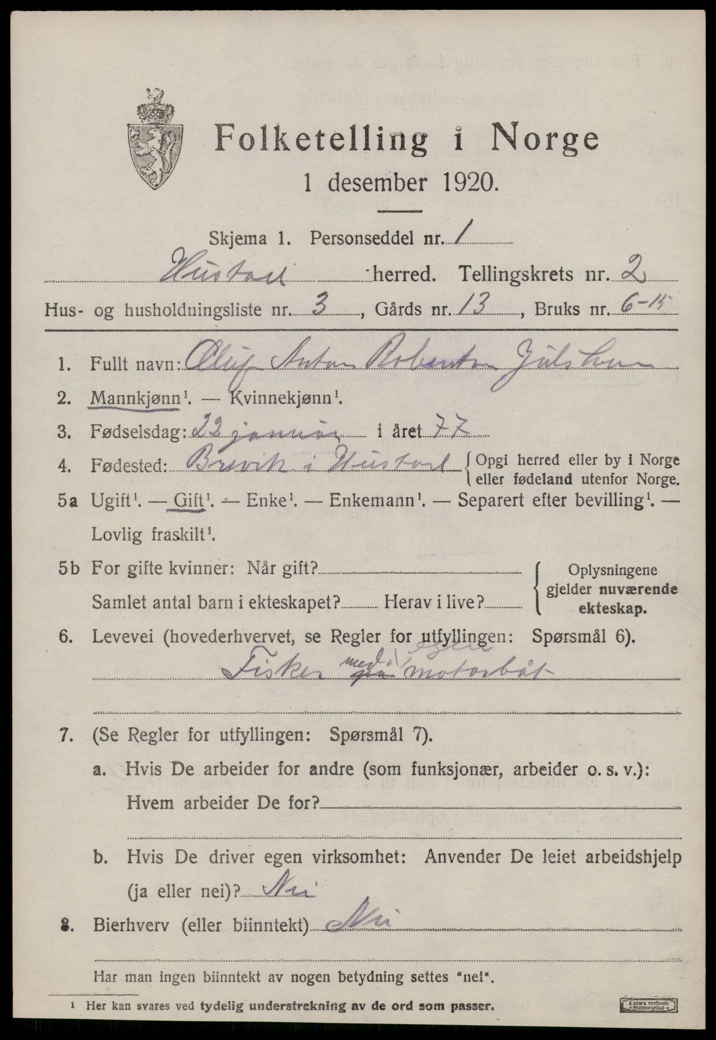 SAT, 1920 census for Hustad, 1920, p. 1555