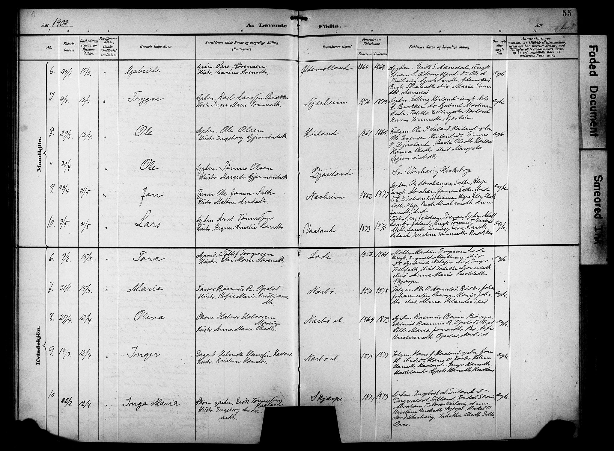 Hå sokneprestkontor, AV/SAST-A-101801/001/30BB/L0005: Parish register (copy) no. B 5, 1894-1912, p. 55