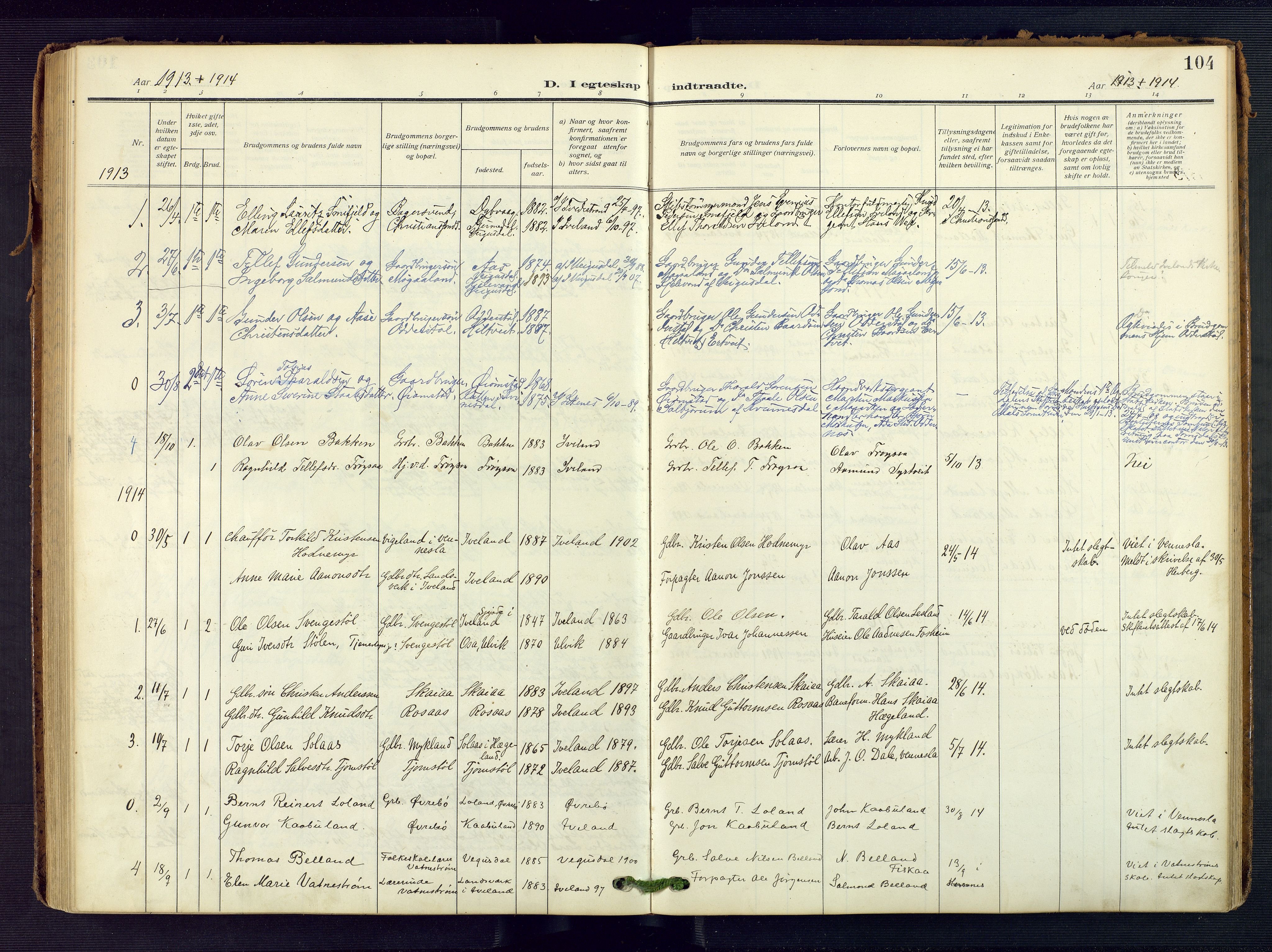 Evje sokneprestkontor, AV/SAK-1111-0008/F/Fa/Fac/L0004: Parish register (official) no. A 4, 1910-1932, p. 104