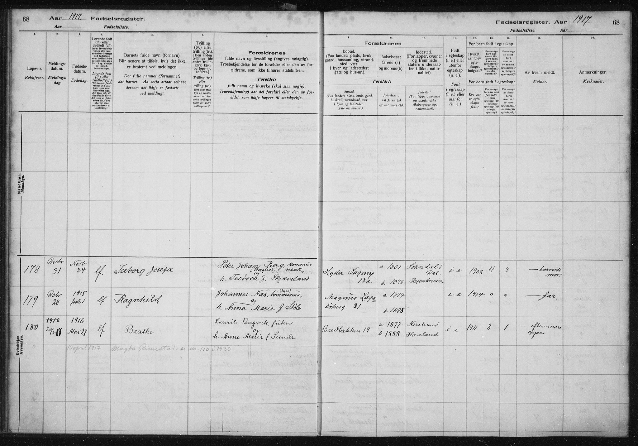 St. Petri sokneprestkontor, AV/SAST-A-101813/002/A/L0001: Birth register no. 1, 1916-1922, p. 68