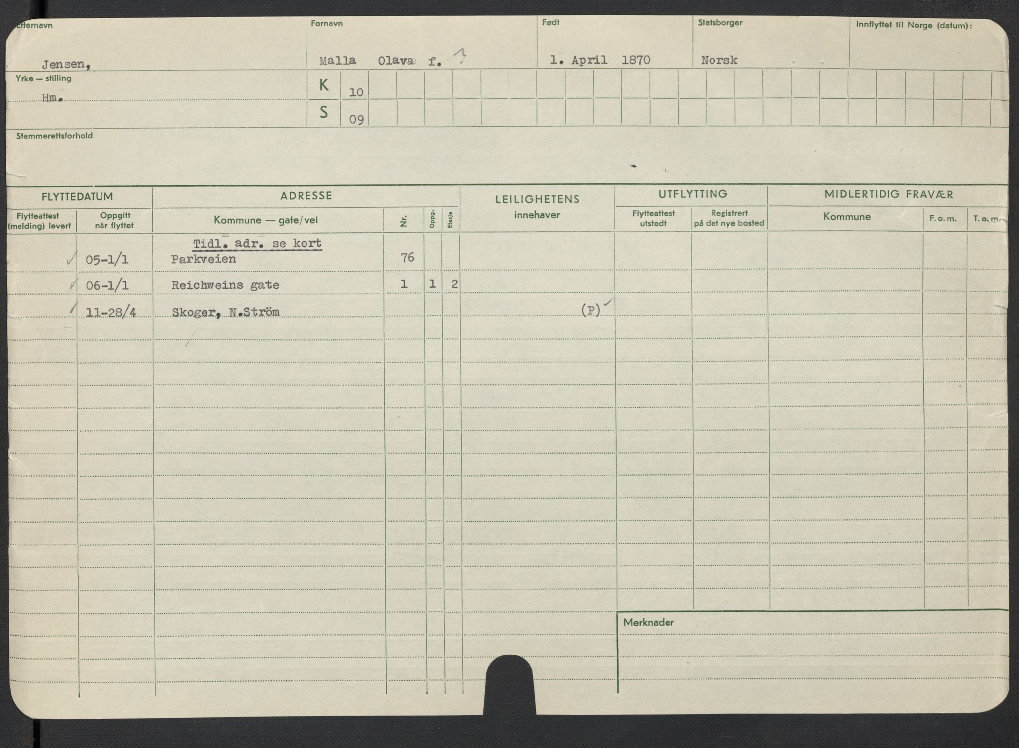 Oslo folkeregister, Registerkort, AV/SAO-A-11715/F/Fa/Fac/L0017: Kvinner, 1906-1914, p. 484a