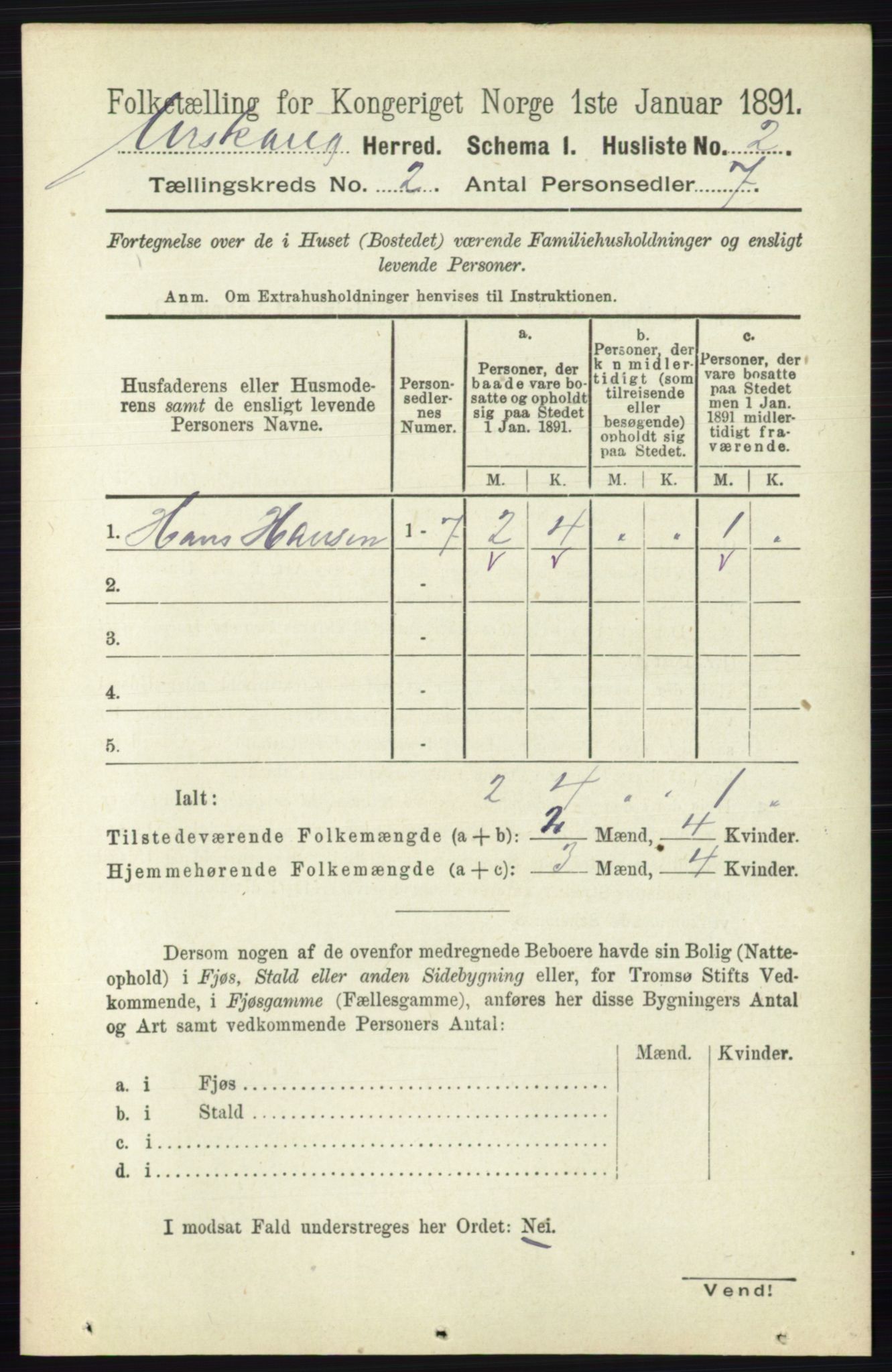 RA, 1891 census for 0224 Aurskog, 1891, p. 164