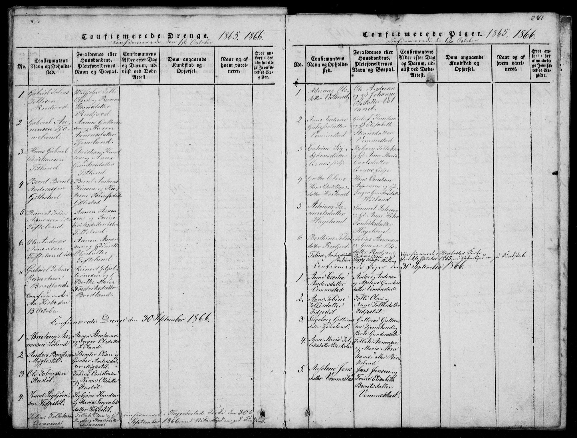 Lyngdal sokneprestkontor, SAK/1111-0029/F/Fb/Fbb/L0001: Parish register (copy) no. B 1, 1816-1900, p. 281