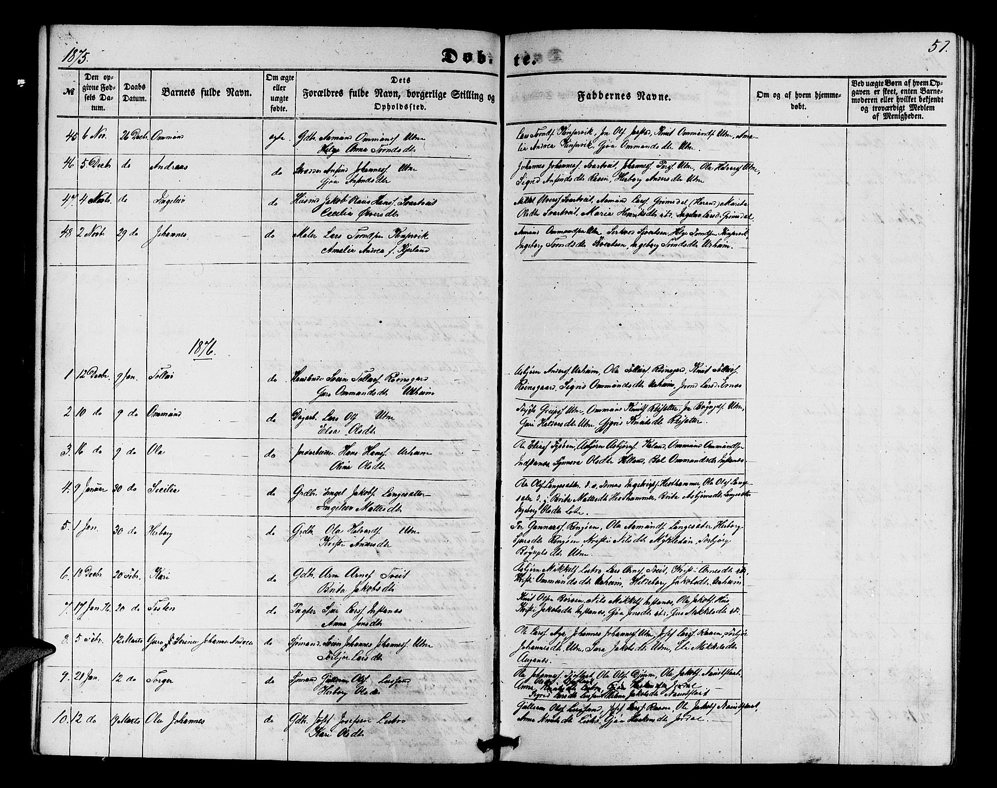 Ullensvang sokneprestembete, SAB/A-78701/H/Hab: Parish register (copy) no. E 6, 1857-1886, p. 57