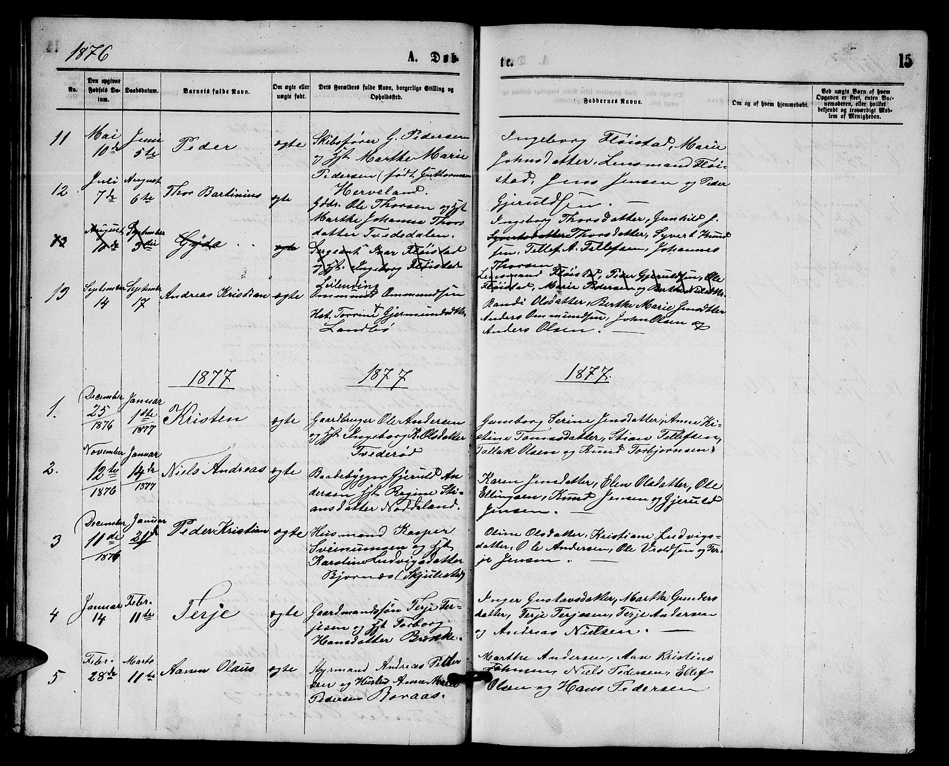 Austre Moland sokneprestkontor, SAK/1111-0001/F/Fb/Fba/L0002: Parish register (copy) no. B 2, 1869-1879, p. 15