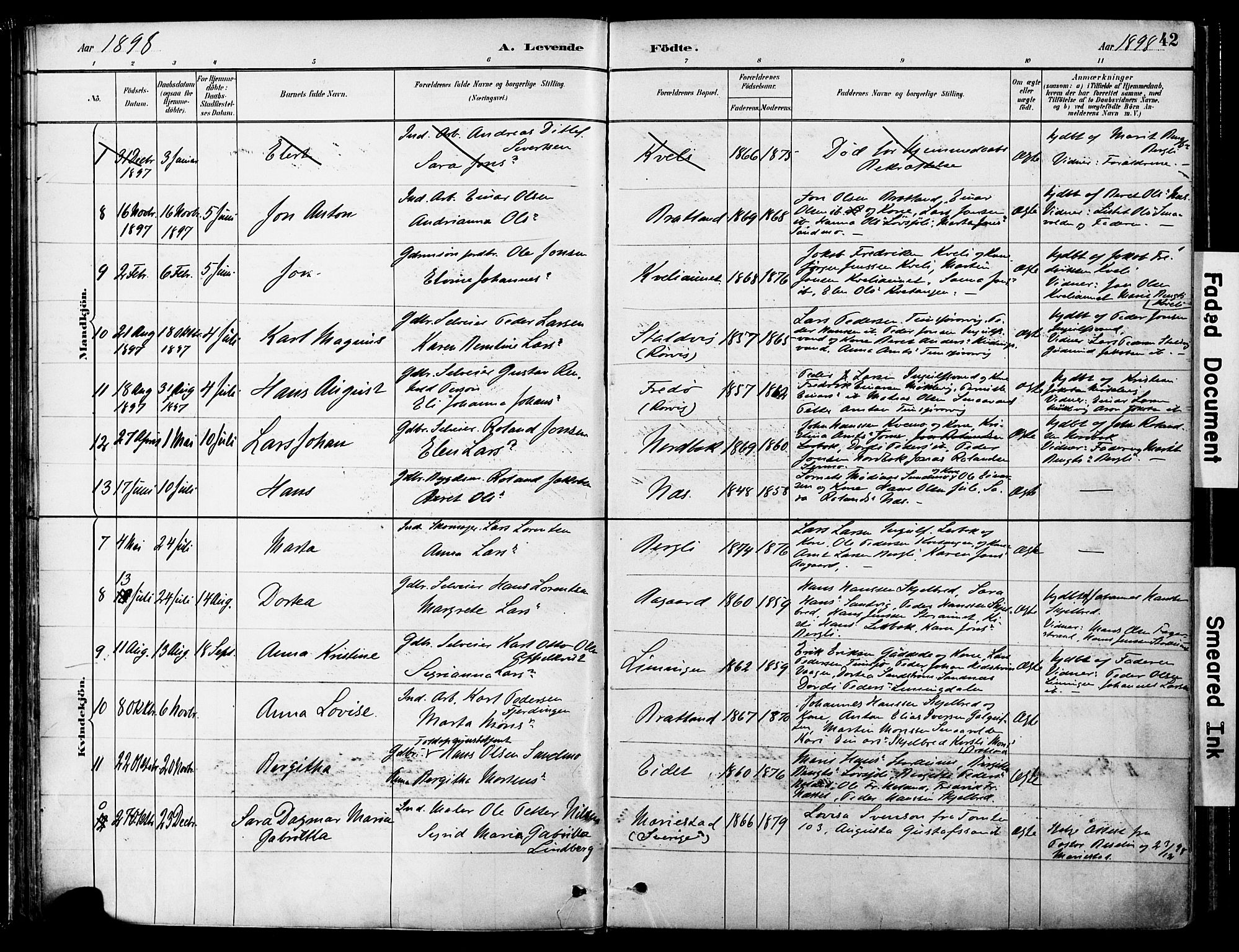 Ministerialprotokoller, klokkerbøker og fødselsregistre - Nord-Trøndelag, SAT/A-1458/755/L0494: Parish register (official) no. 755A03, 1882-1902, p. 42