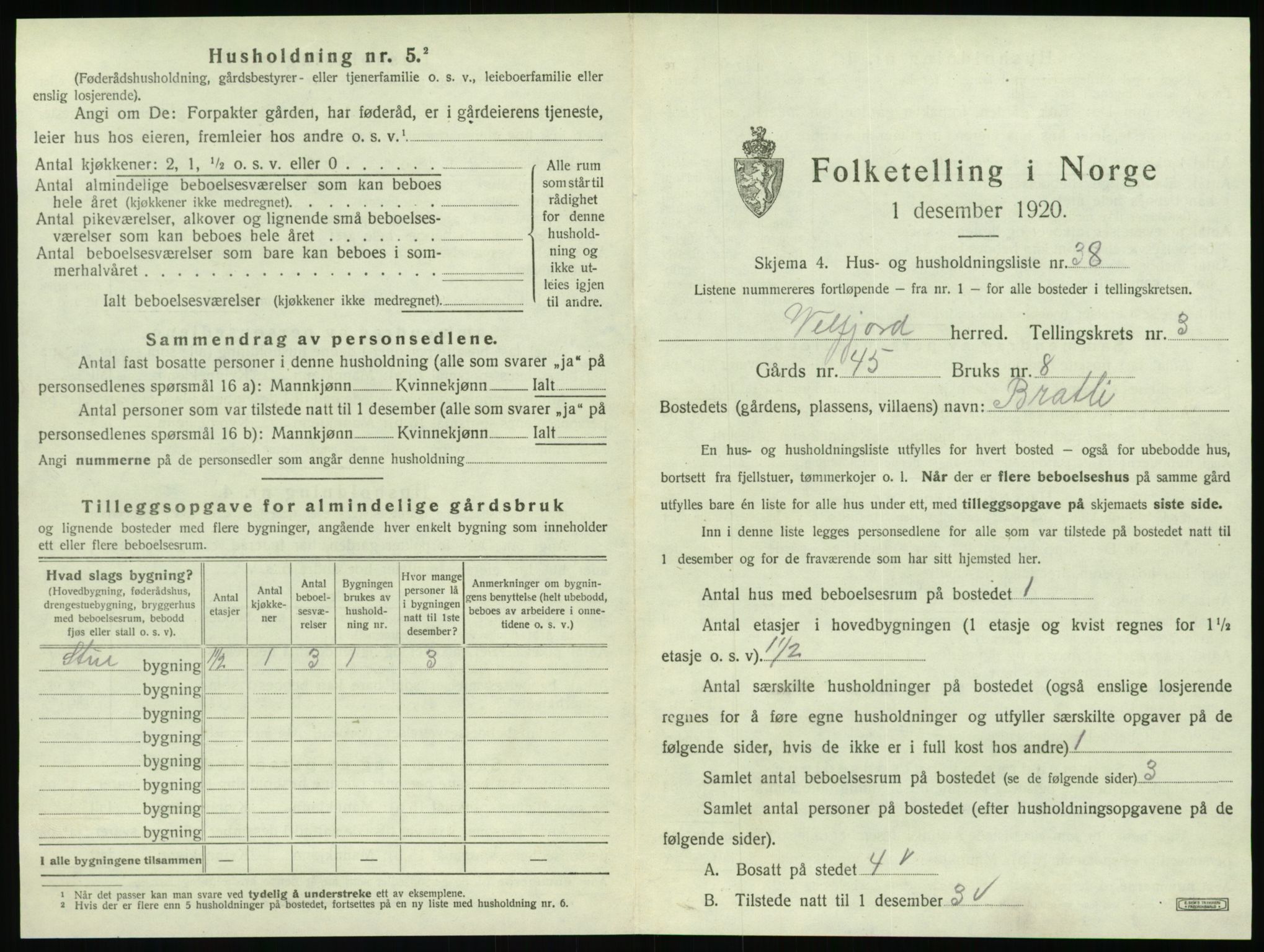 SAT, 1920 census for Velfjord, 1920, p. 397