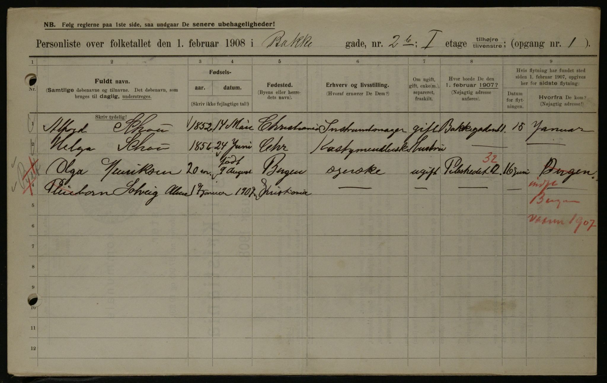 OBA, Municipal Census 1908 for Kristiania, 1908, p. 2741