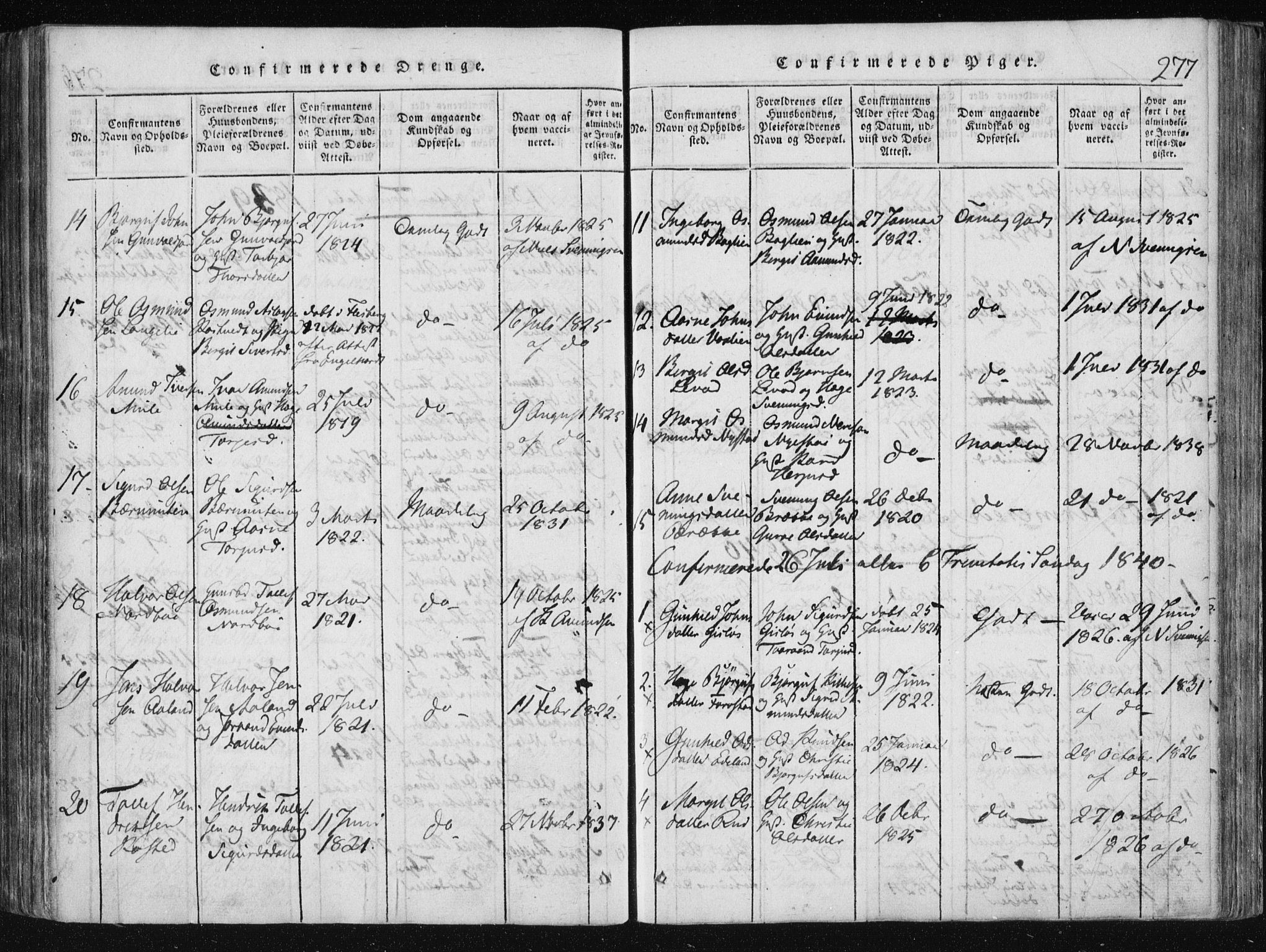 Vinje kirkebøker, SAKO/A-312/F/Fa/L0003: Parish register (official) no. I 3, 1814-1843, p. 277