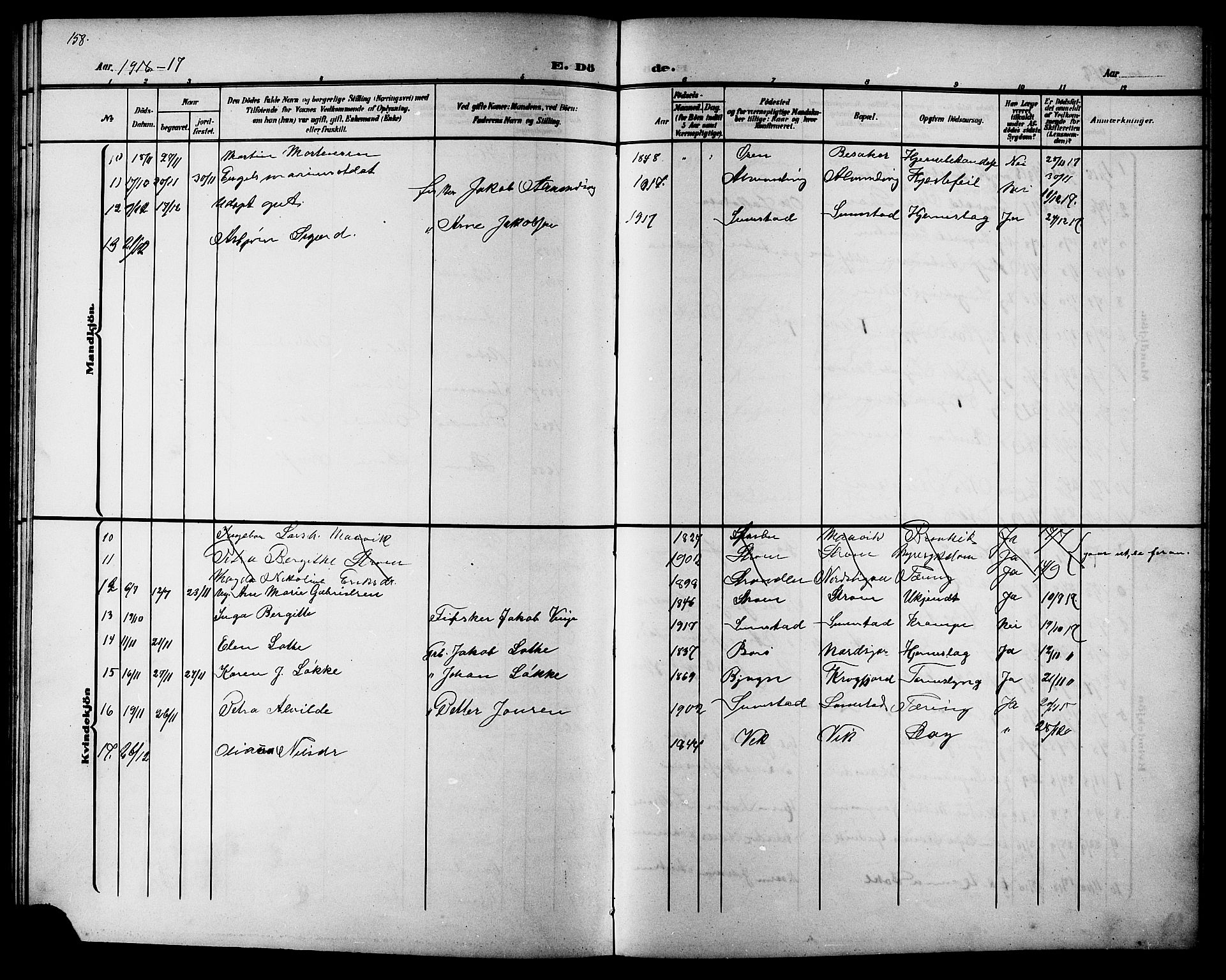 Ministerialprotokoller, klokkerbøker og fødselsregistre - Sør-Trøndelag, SAT/A-1456/657/L0717: Parish register (copy) no. 657C04, 1904-1923, p. 158