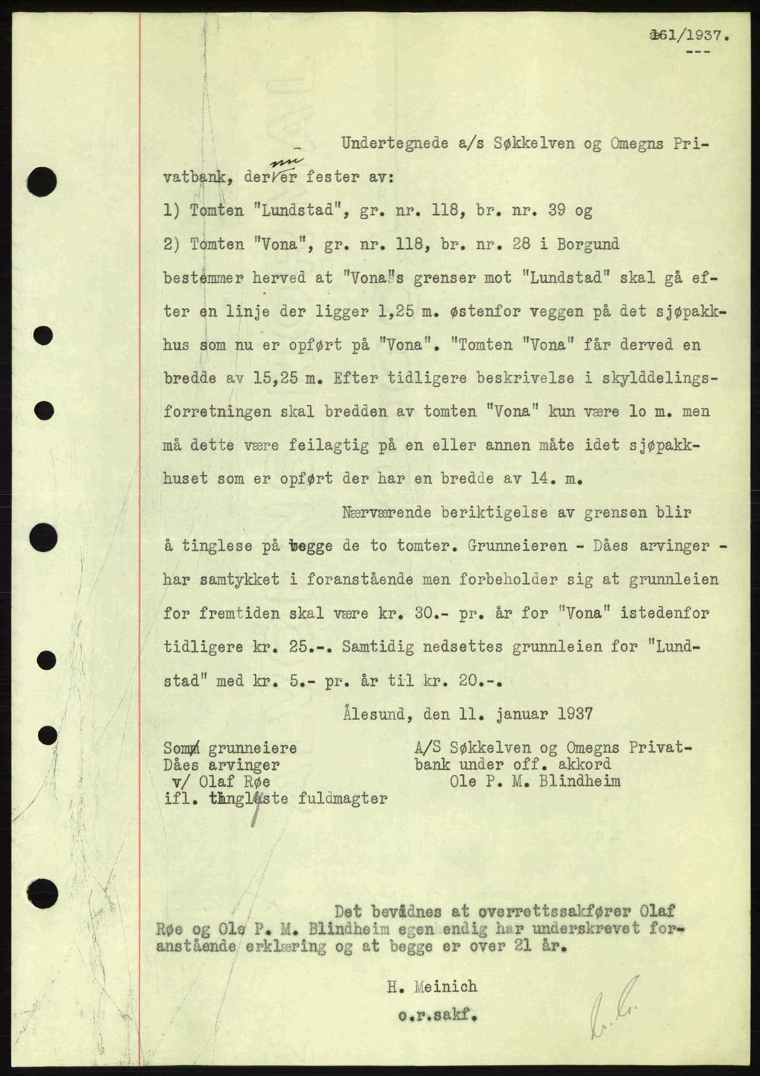 Nordre Sunnmøre sorenskriveri, AV/SAT-A-0006/1/2/2C/2Ca: Mortgage book no. A2, 1936-1937, Diary no: : 161/1937