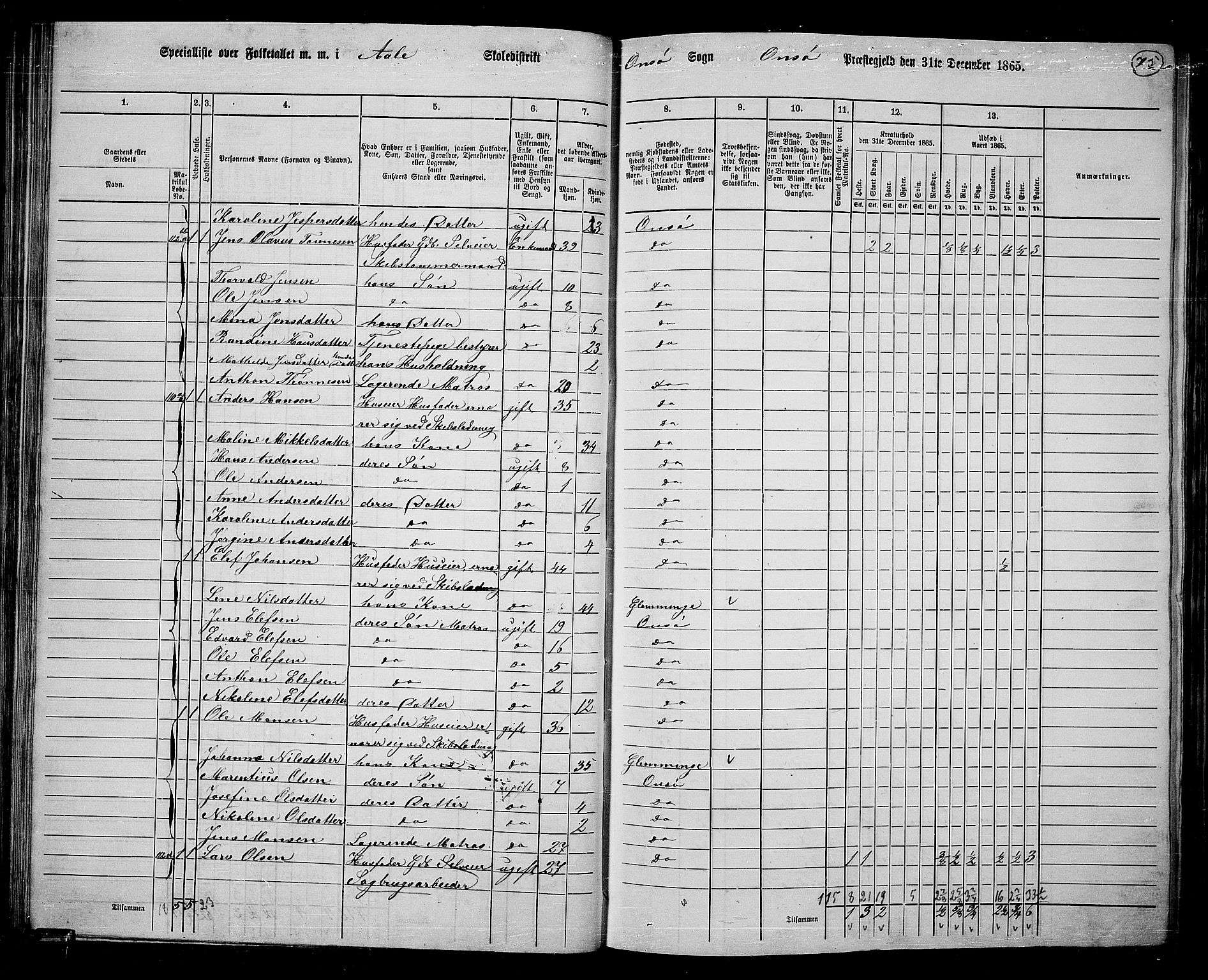 RA, 1865 census for Onsøy, 1865, p. 73