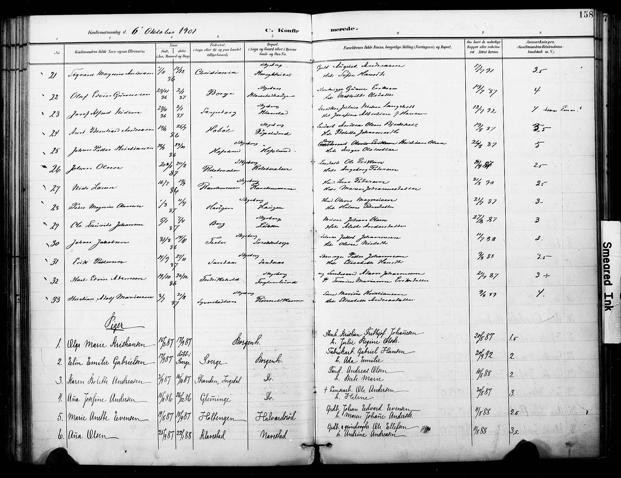 Skjeberg prestekontor Kirkebøker, SAO/A-10923/F/Fa/L0010: Parish register (official) no. I 10, 1898-1911, p. 158