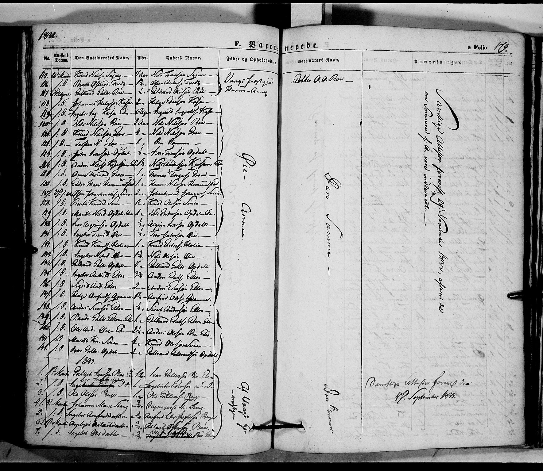 Vang prestekontor, Valdres, SAH/PREST-140/H/Ha/L0005: Parish register (official) no. 5, 1831-1845, p. 179
