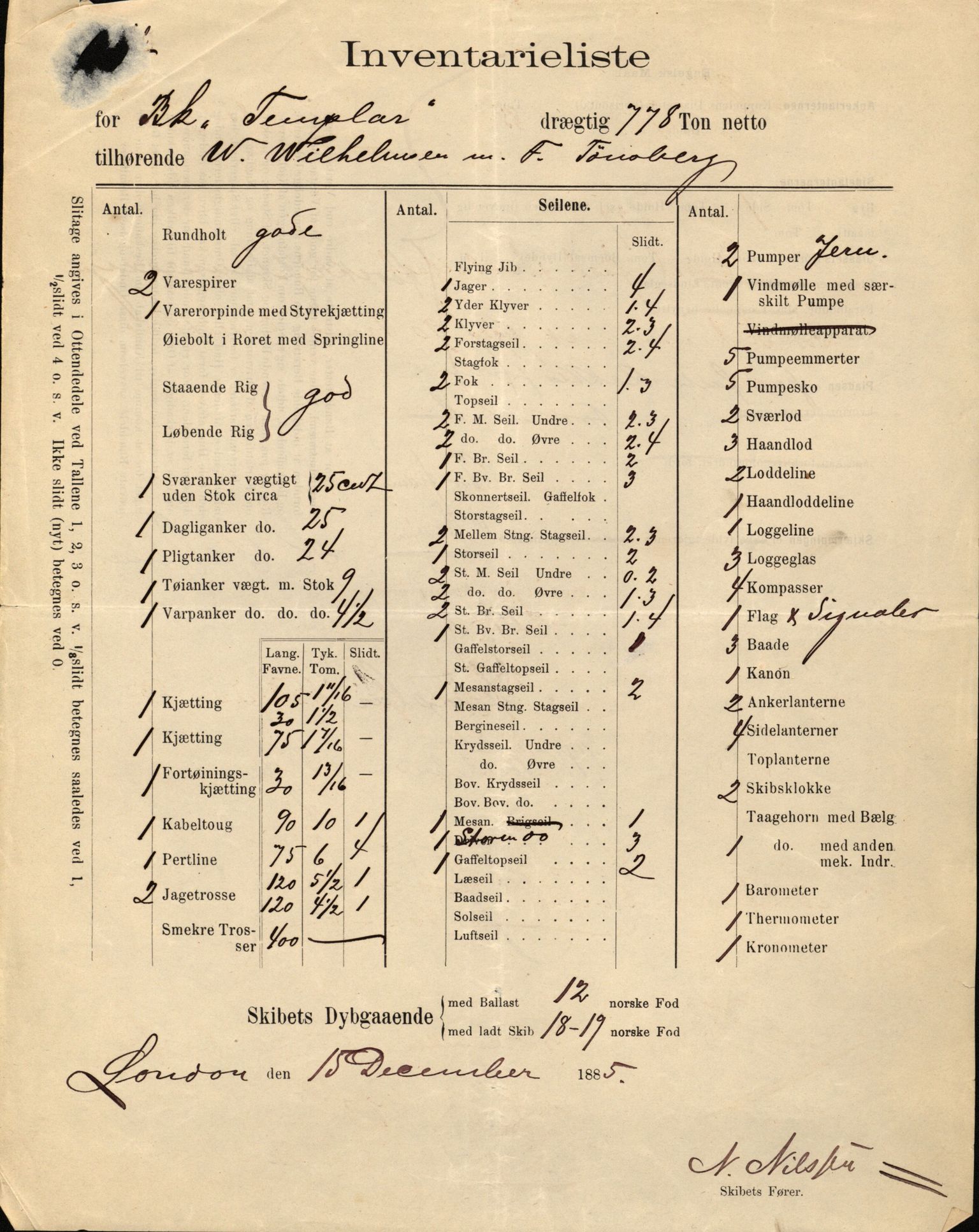 Pa 63 - Østlandske skibsassuranceforening, VEMU/A-1079/G/Ga/L0020/0003: Havaridokumenter / Anton, Diamant, Templar, Finn, Eliezer, Arctic, 1887, p. 139